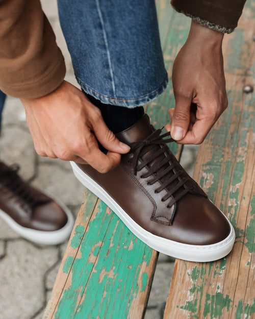 Men's dark brown leather artisanal Sneakers