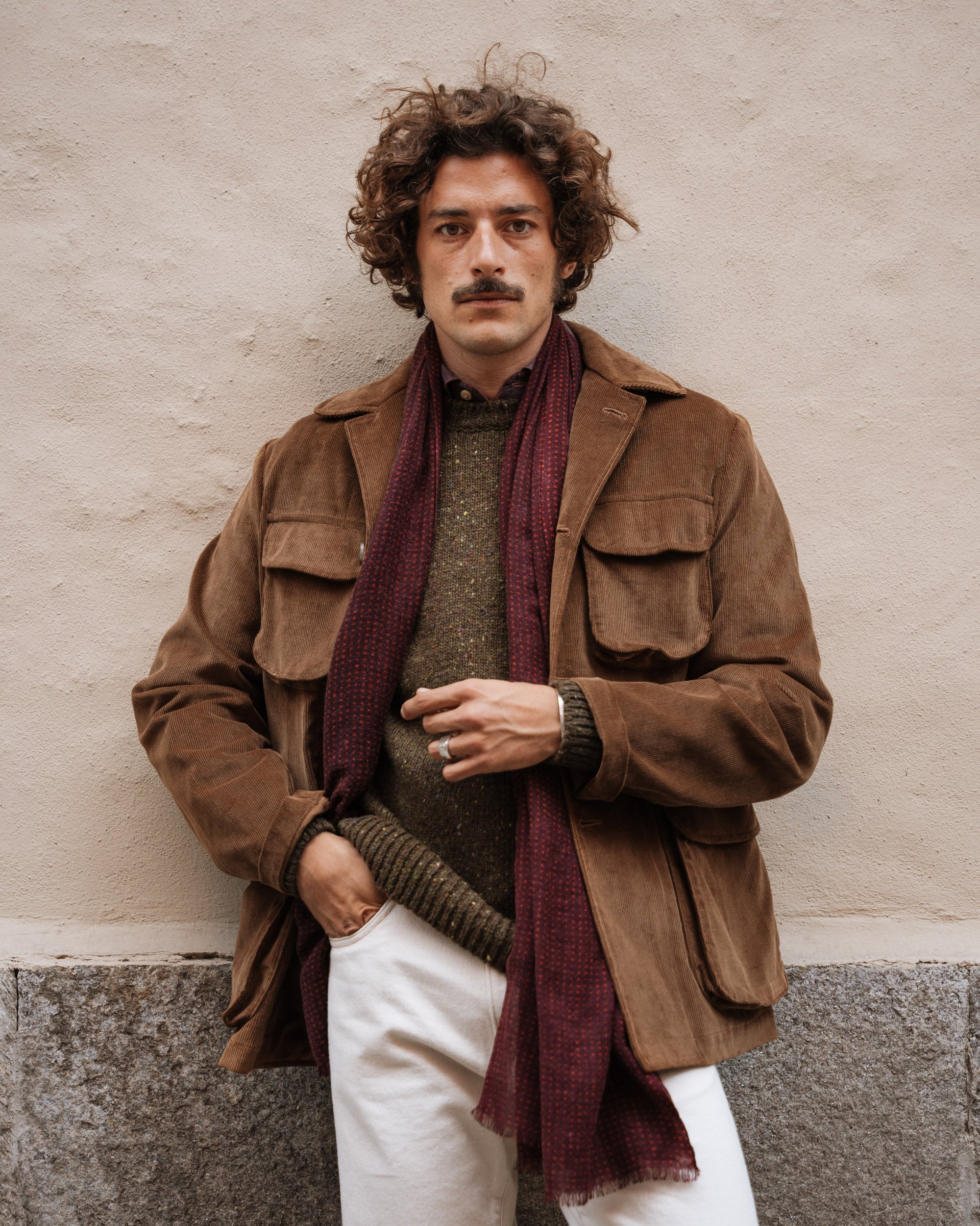 【完売】TWEED HOUNDアノラックジャケット　フリー　ブラウン Caramel Tweed Jacket with Fuchsia Pane | Stefano Bemer