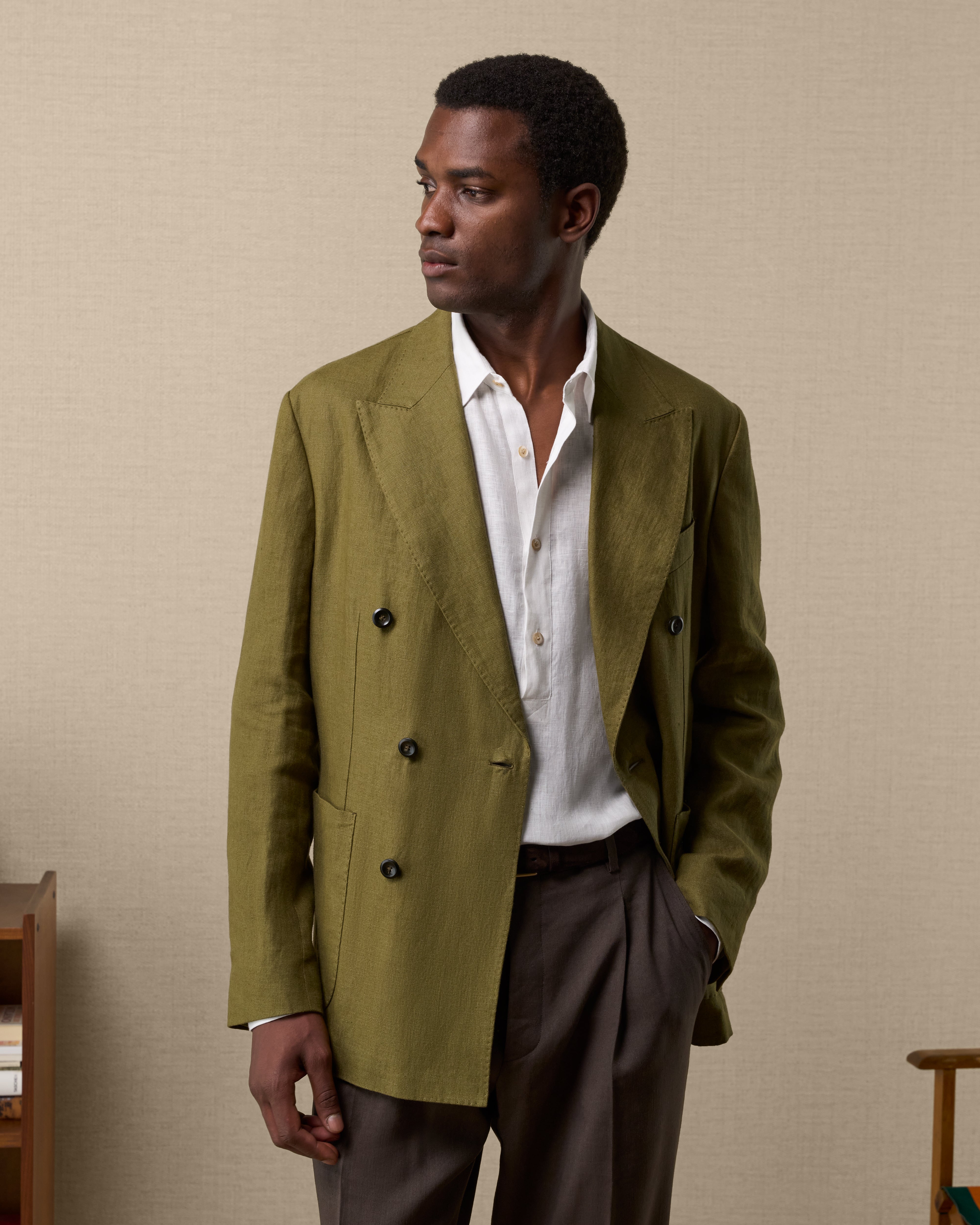 Olive linen double-breasted jacket, Made in Italy | Velasca Olive linen double-breasted jacket, Made in Italy | Velasca
