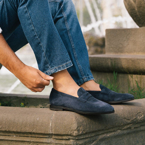 Tapered blu College Penny Loafers in leather for men Velasca