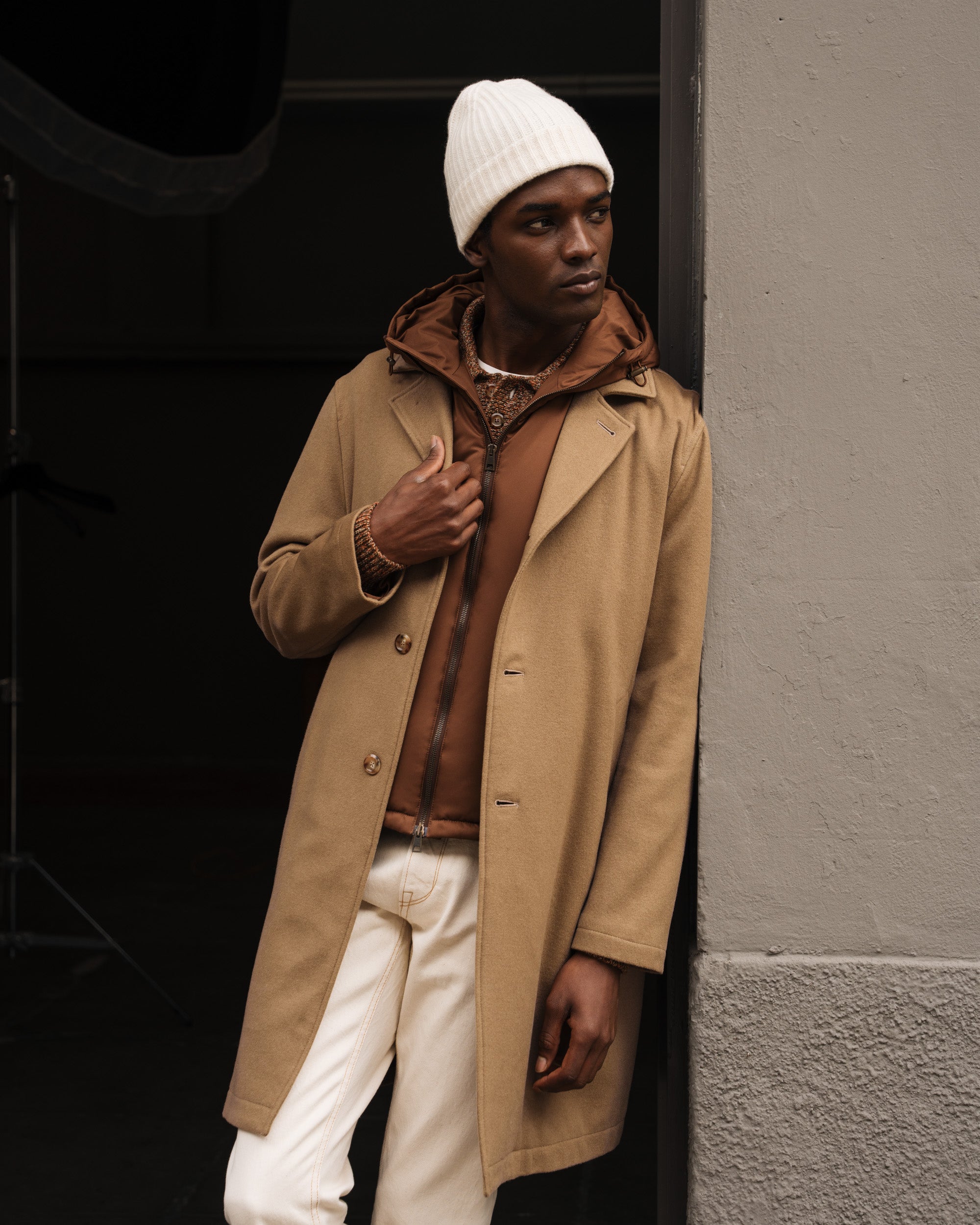 Beige cashmere single-breasted coat, Made in Italy | Velasca