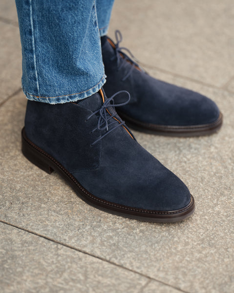Men's blue suede leather Ankle Boots