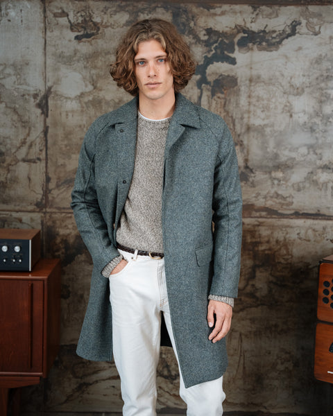 Powder-blue herringbone single coat, Made in Italy | Velasca