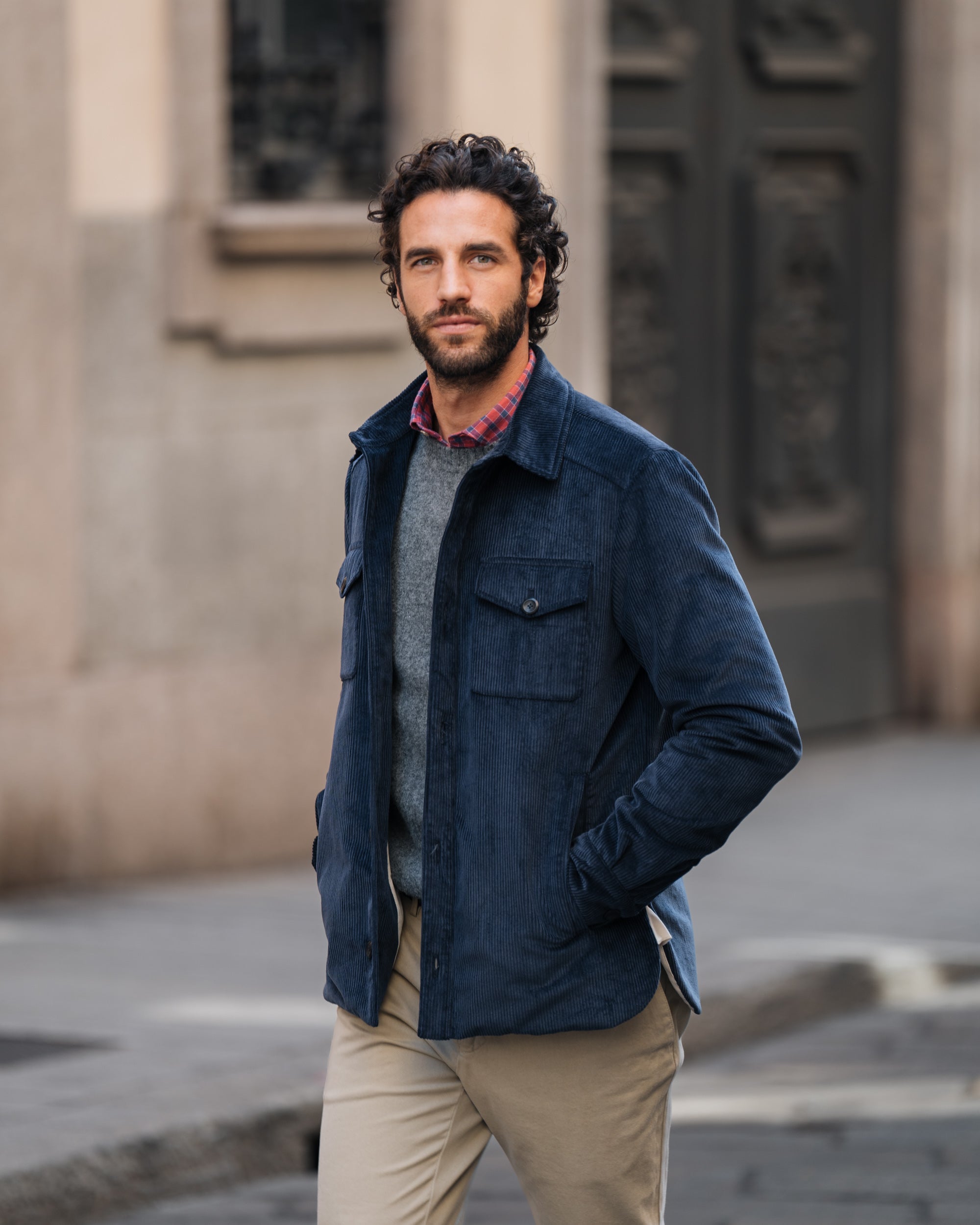 Velasca | Blue overshirt in 100% cotton corduroy, made in Italy Velasca | Blue overshirt in 100% cotton corduroy, made in Italy