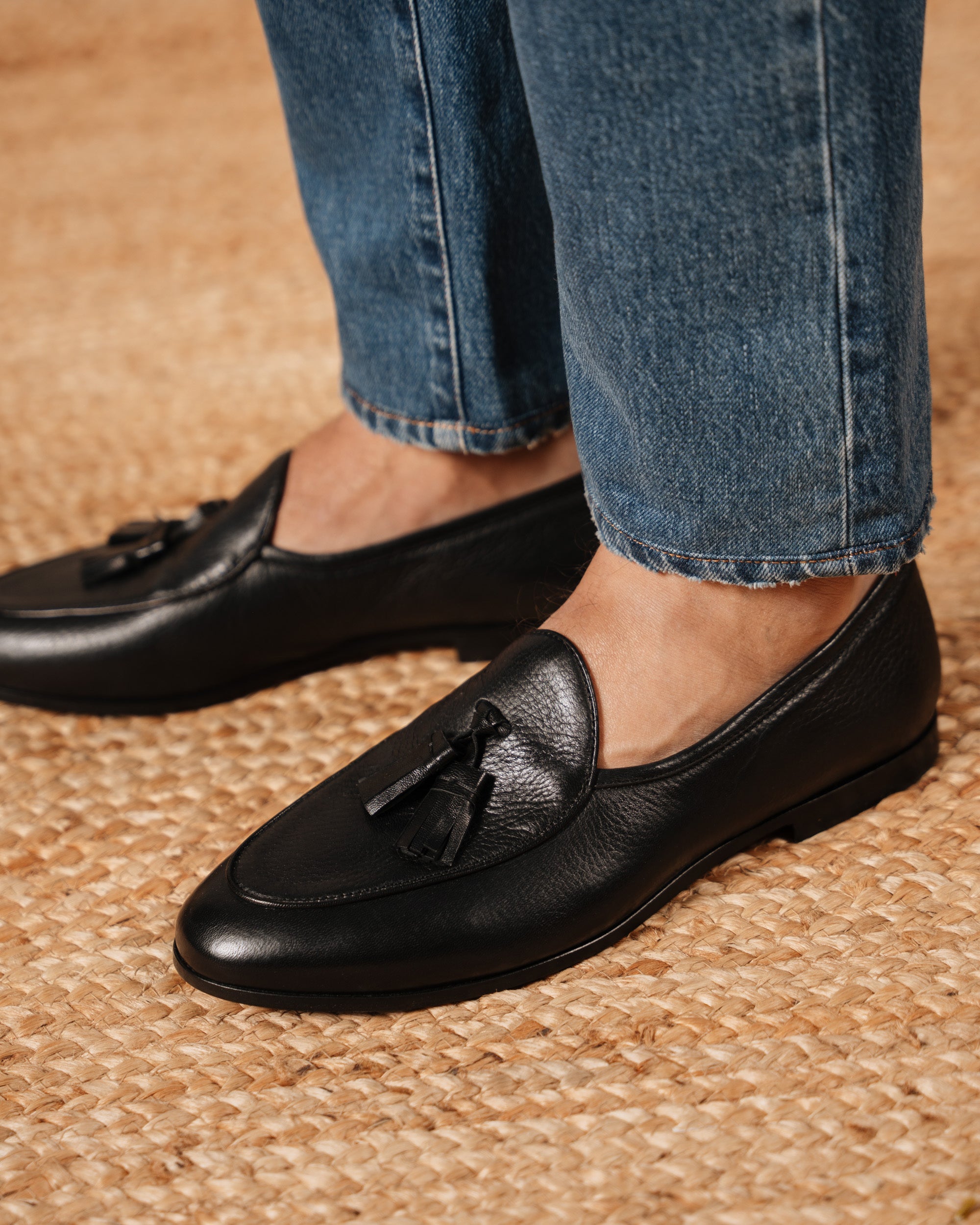 Velasca | Black tassel loafer in genuine deerskin leather