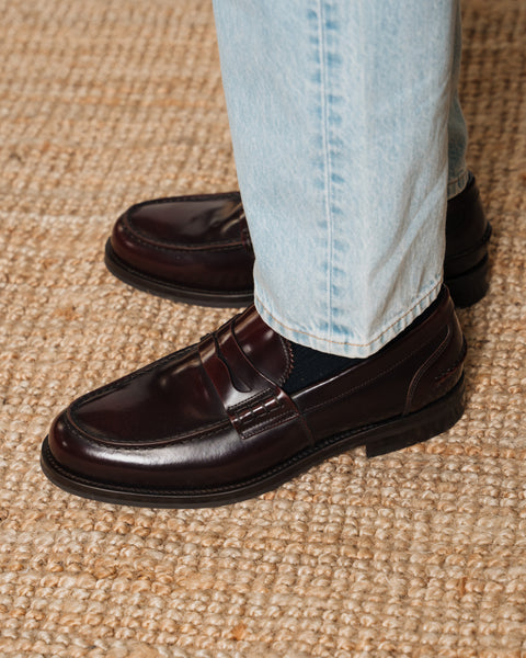 Brown brushed leather penny loafers, Made in Italy | Velasca