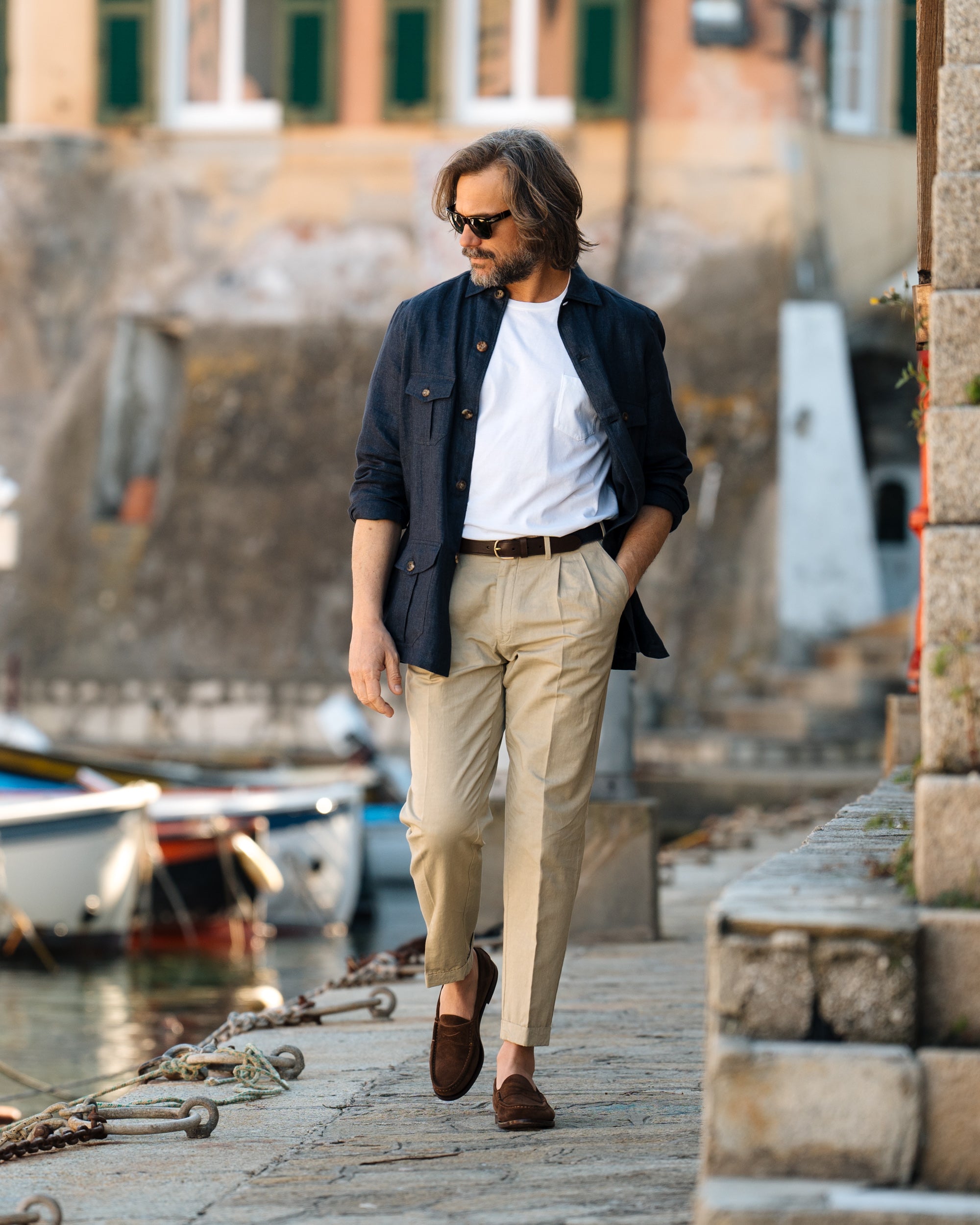 Beige cotton and linen trousers, Made in Italy | Velasca