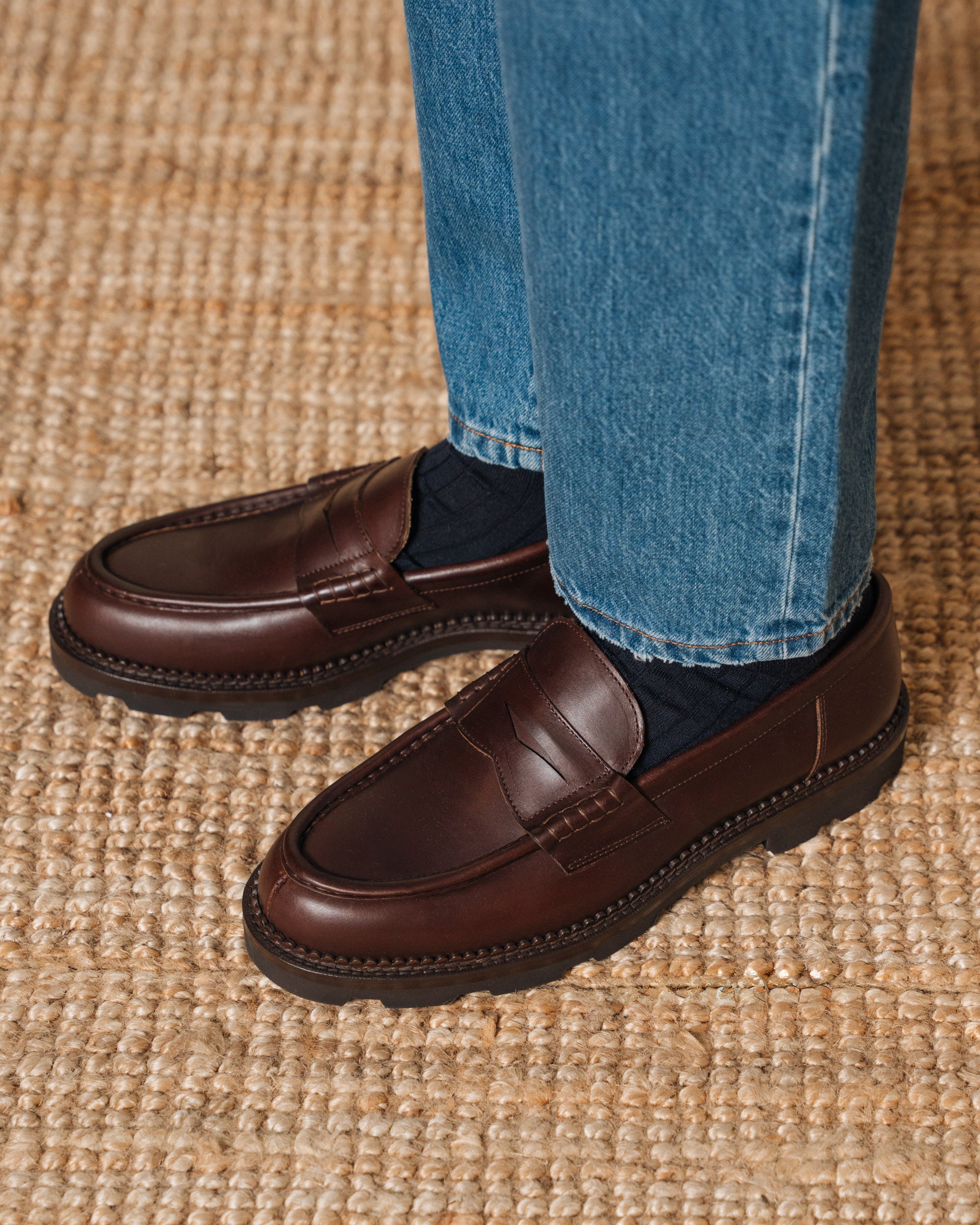 Artisanal dark brown real leather penny loafer Velasca