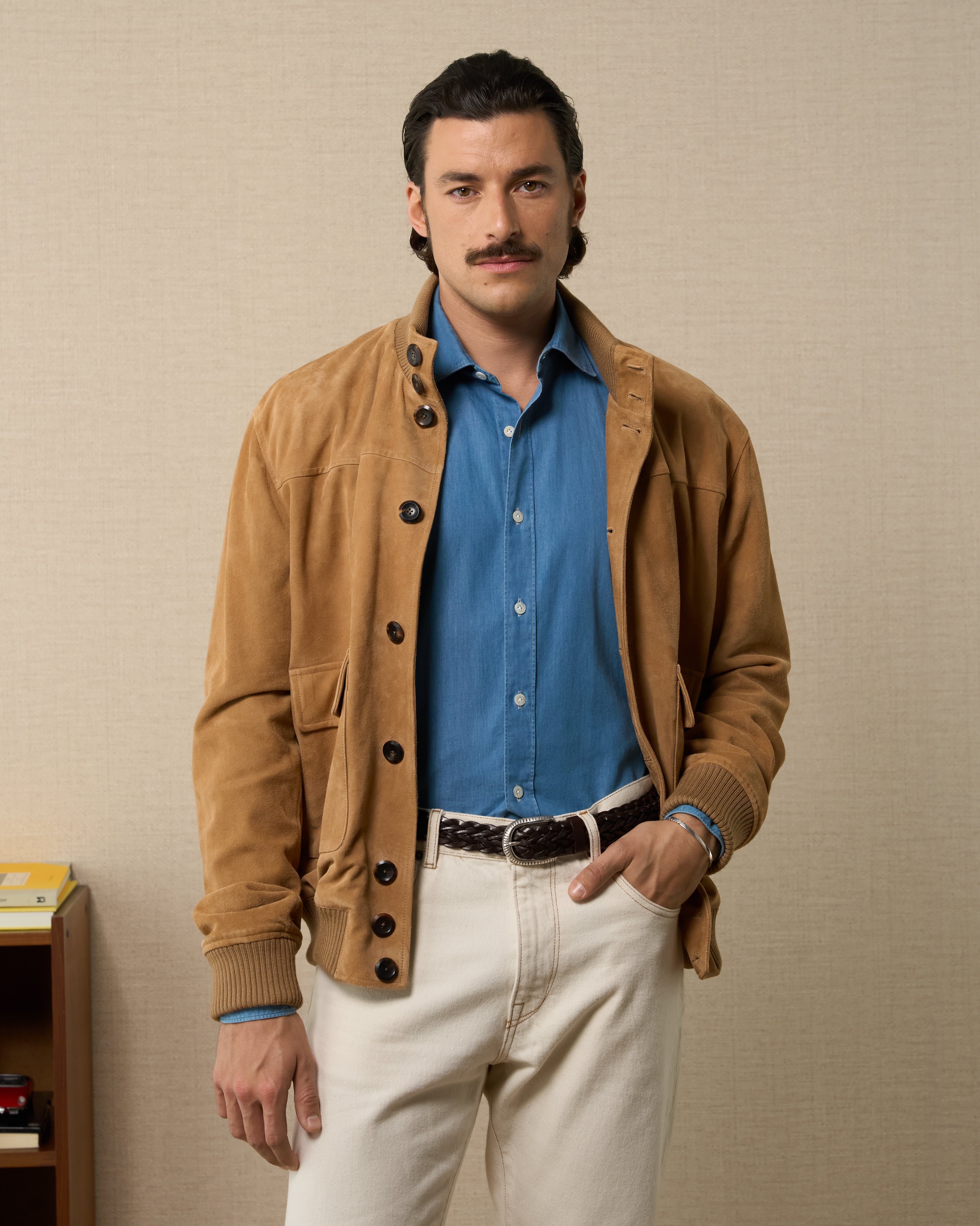 Light beige suede bomber jacket, Made in Italy | Velasca