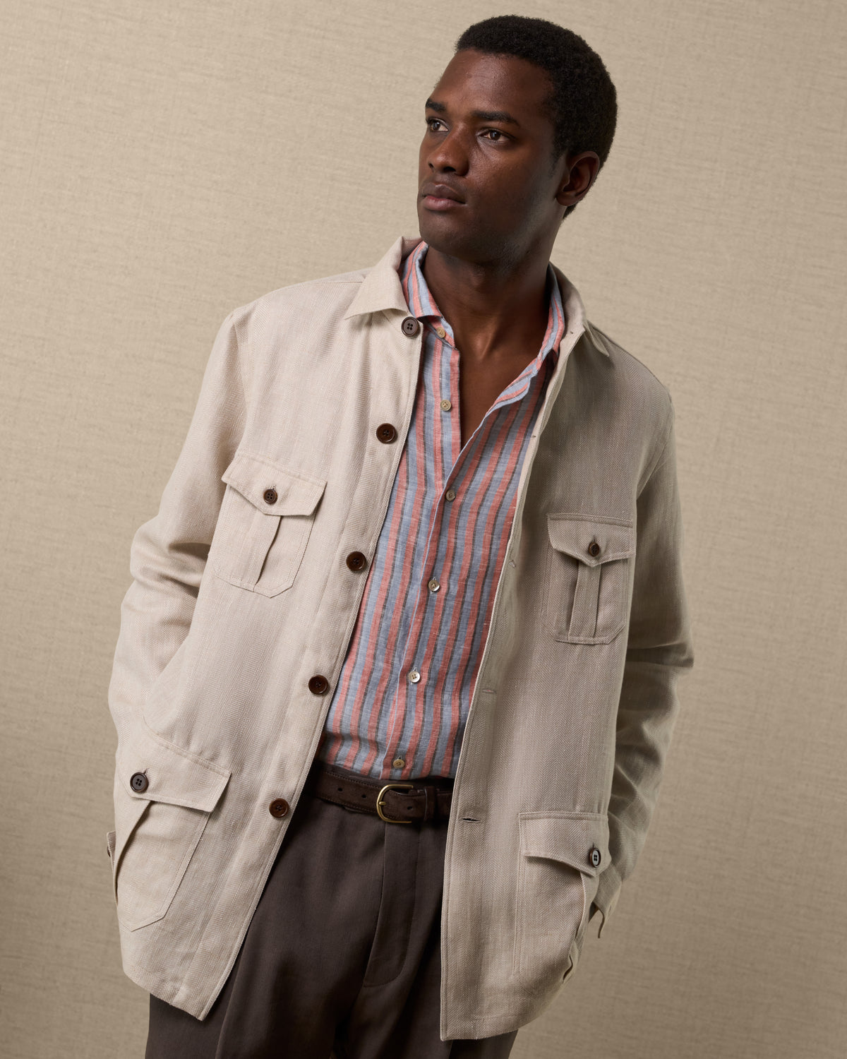 Men's shirt jacket, in 100% white linen | Velasca