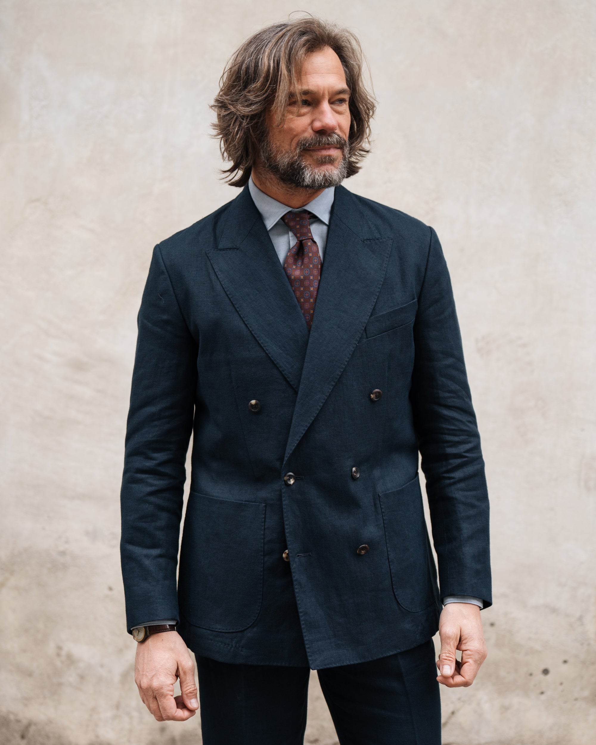Blue linen double-breasted jacket, Made in Italy | Velasca