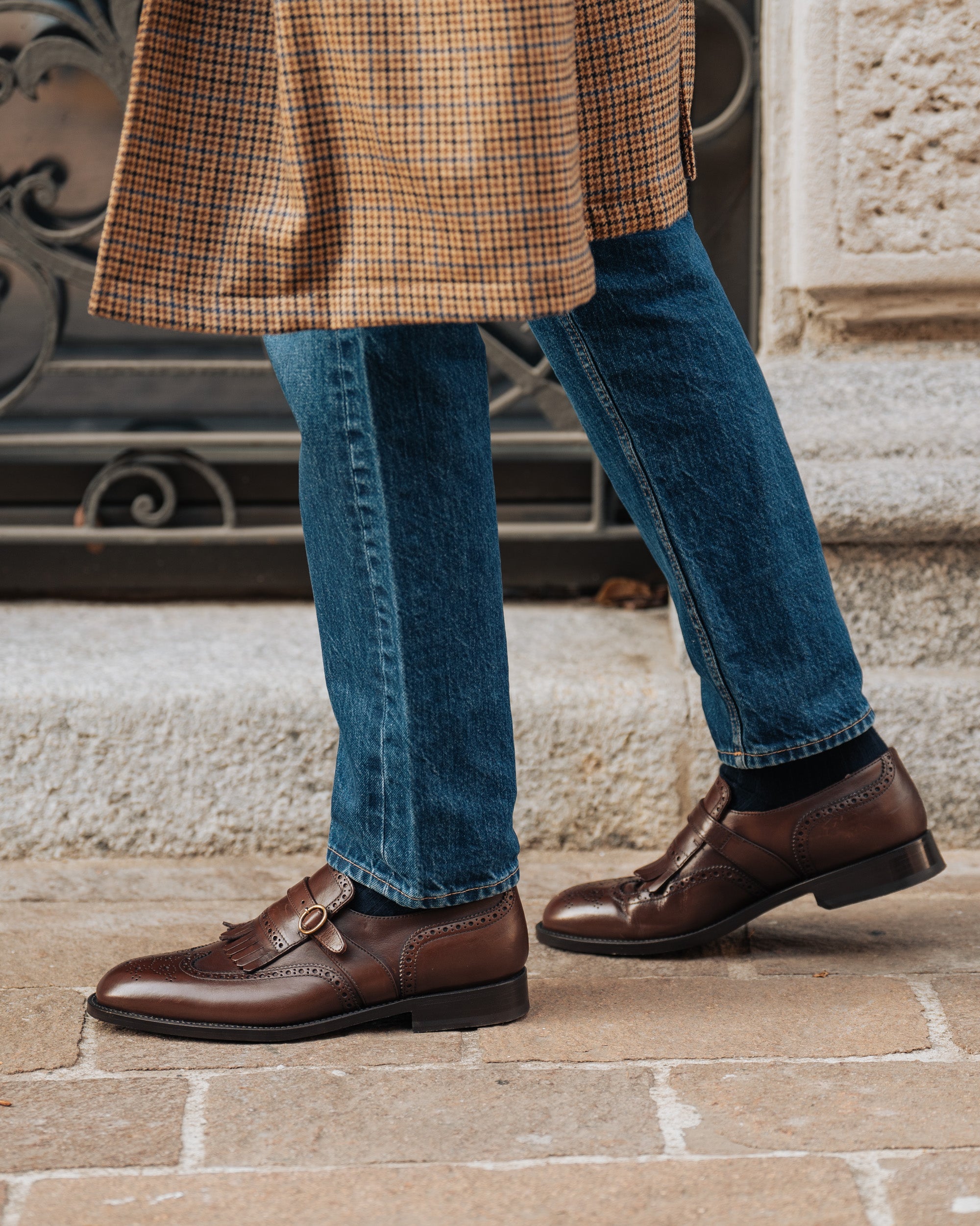 Men's leather Single Monk Strap & Fringe shoes