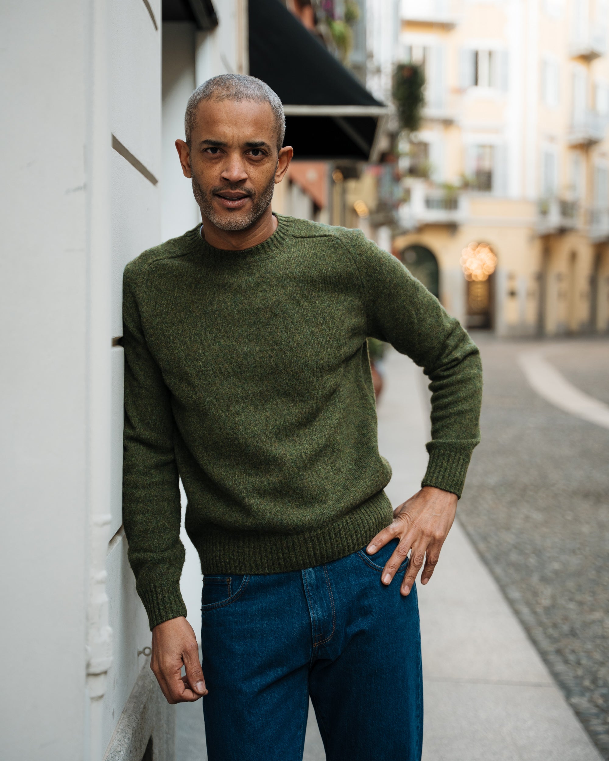 Velasca | Green men's crewneck sweater. Handmade in Italy