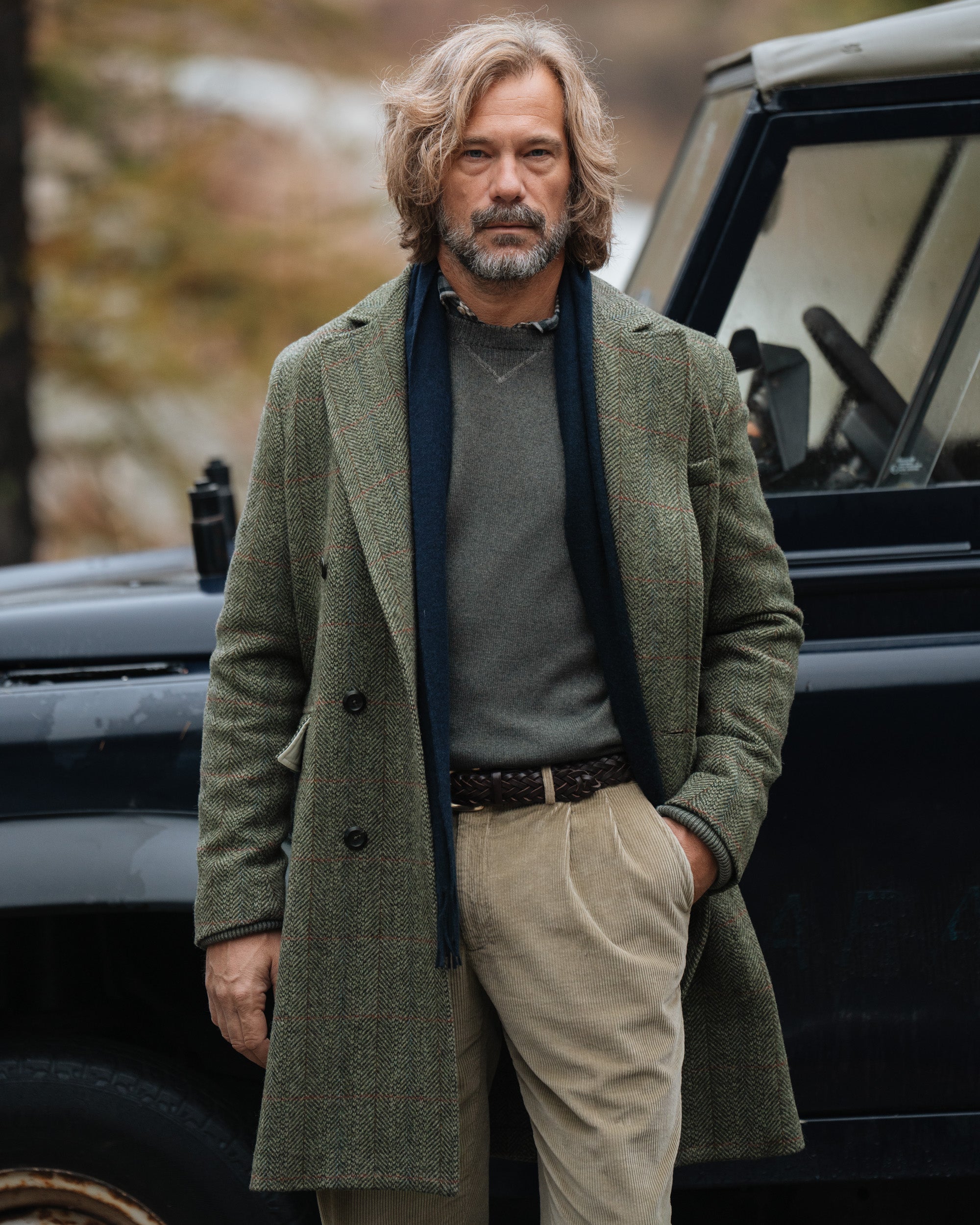 Green herringbone double wool coat, Made in Italy | Velasca