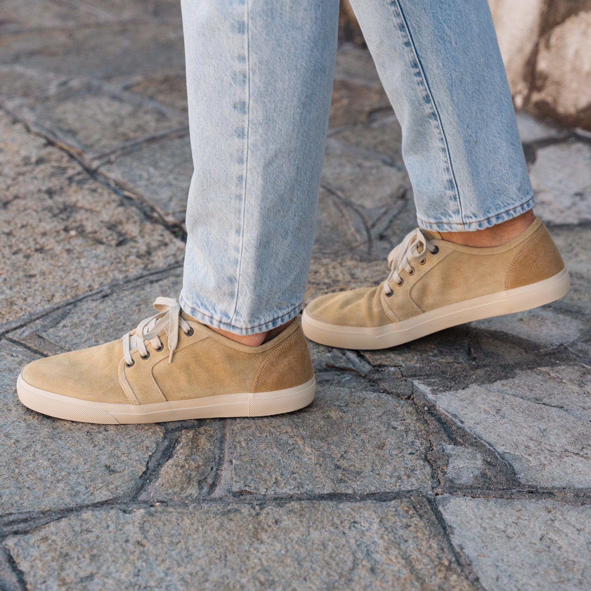 Velasca | Handcrafted beige sneakers in soft suede, made in  display picture 2