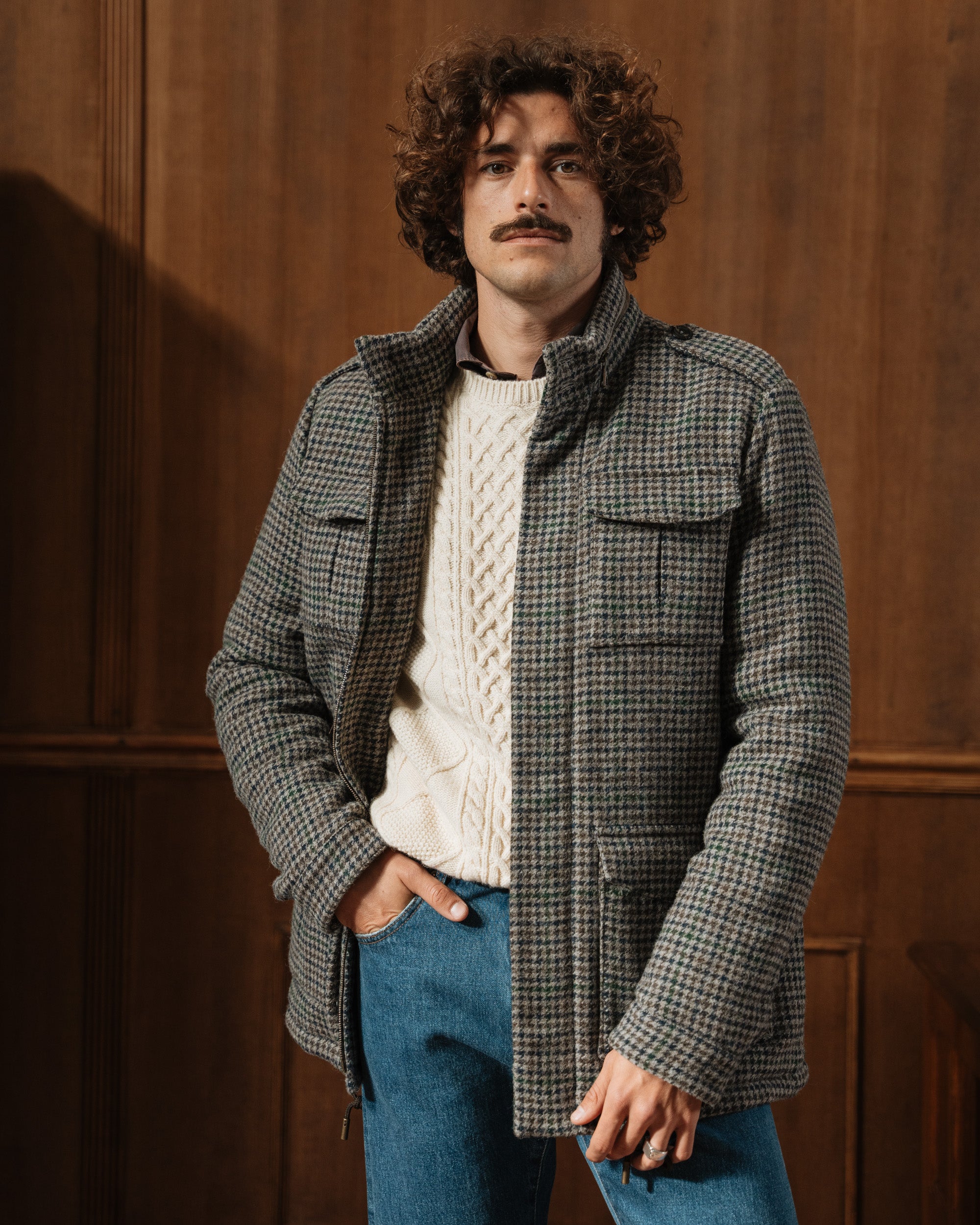 Grey-blue check padded field jacket, Made in Italy | Velasca
