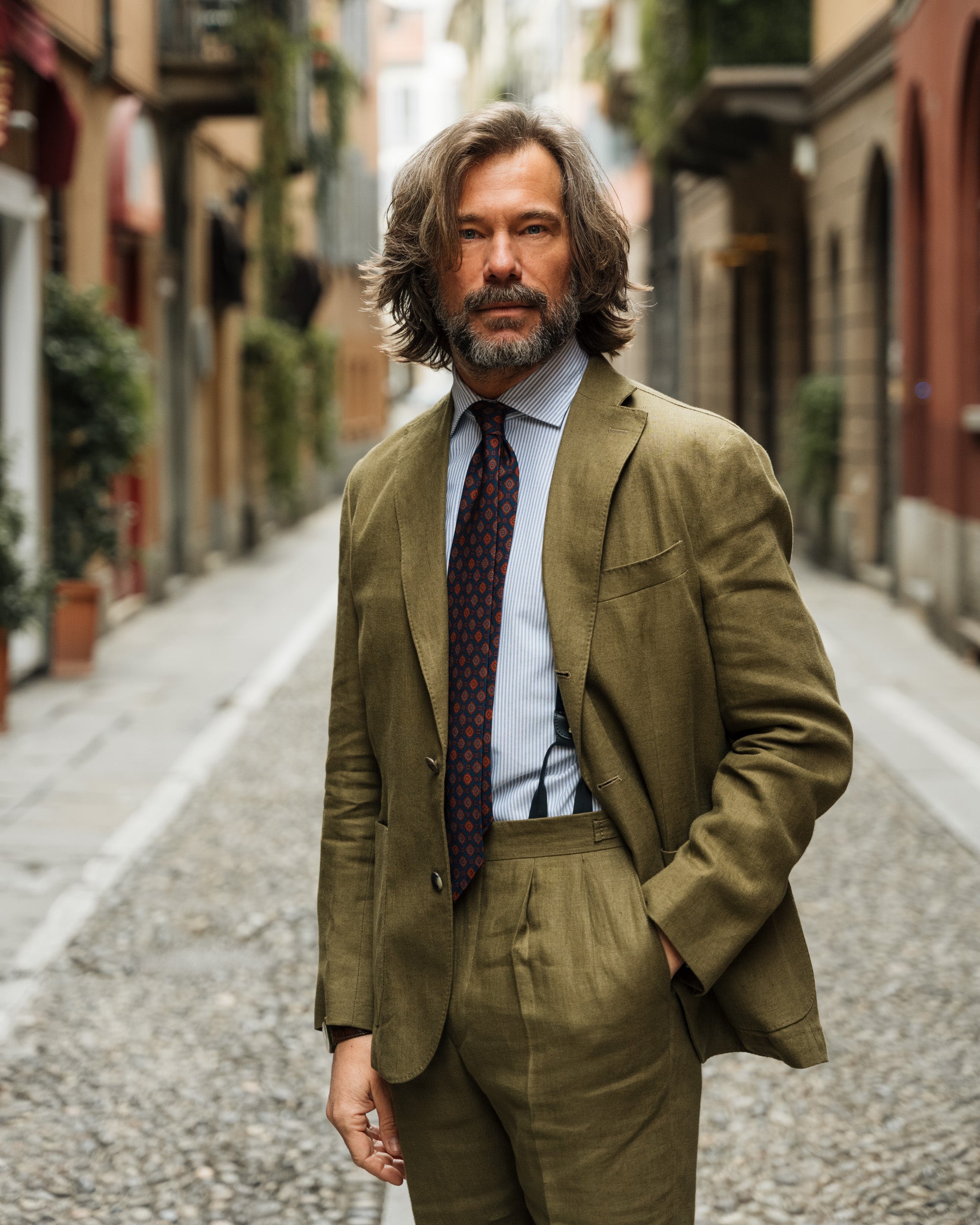 Olive linen single-breasted jacket, Made in Italy | Velasca