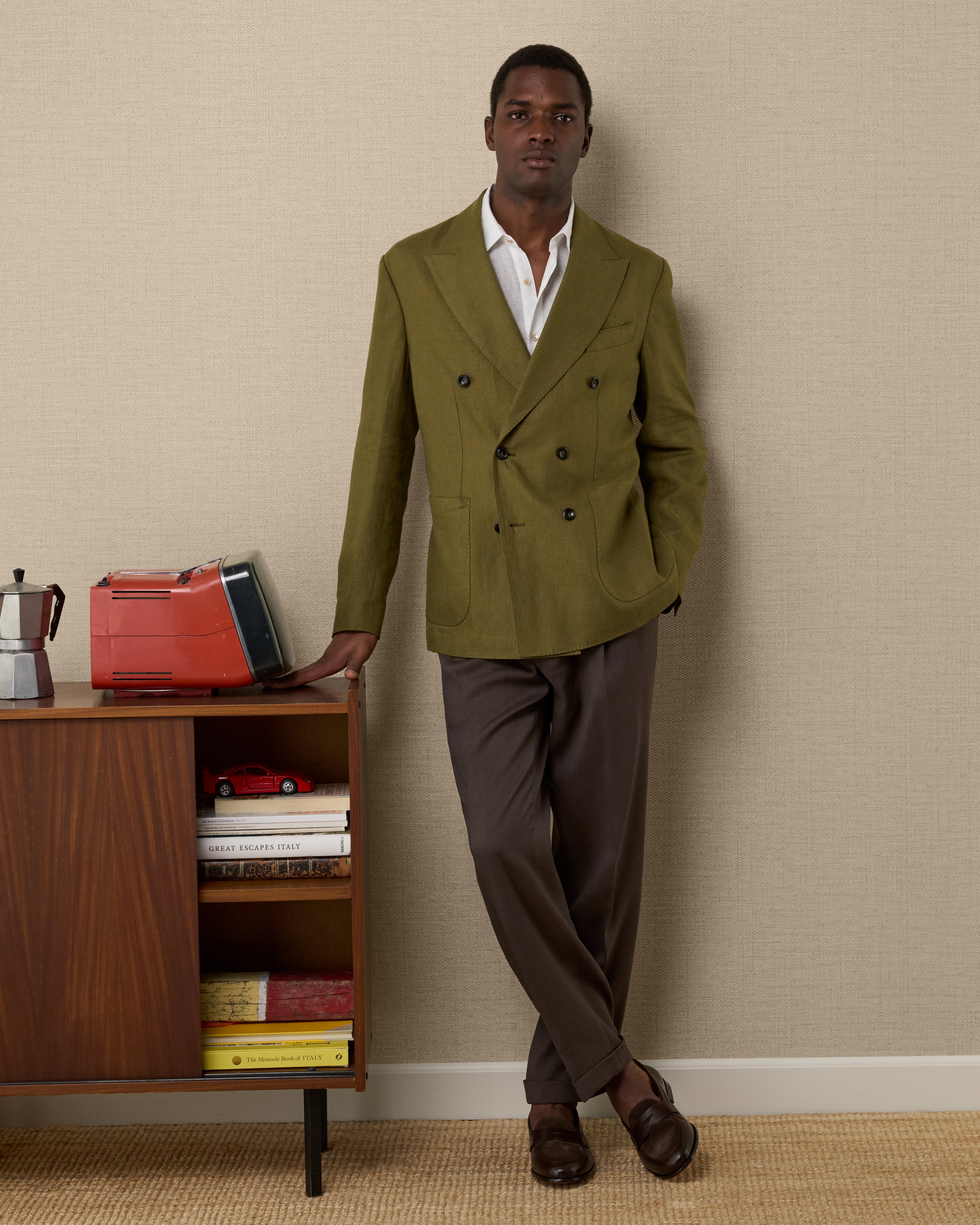 Olive linen double-breasted jacket, Made in Italy | Velasca