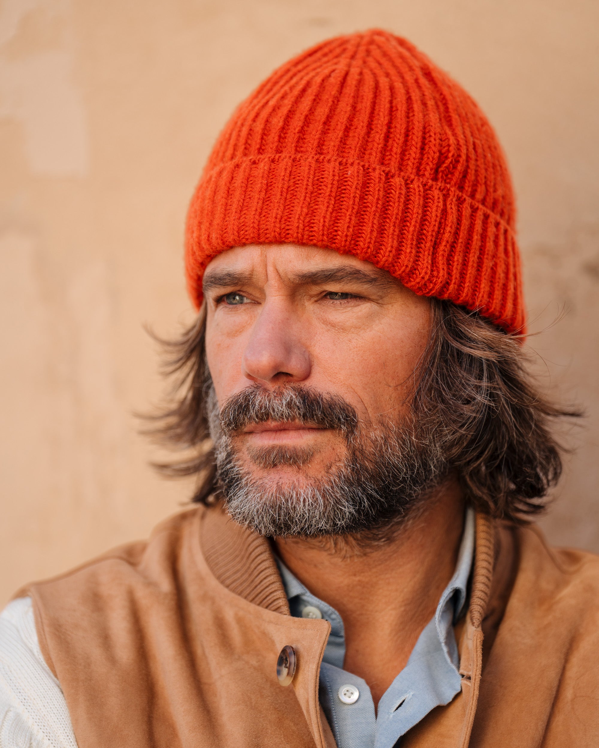 100% Cashmere Ribbed Beanie Hat Orange Jumper 1234 One Size JUMPER1234 PLAIN BEANIE HAT - 2 COLORS AVAILABLE main image 4