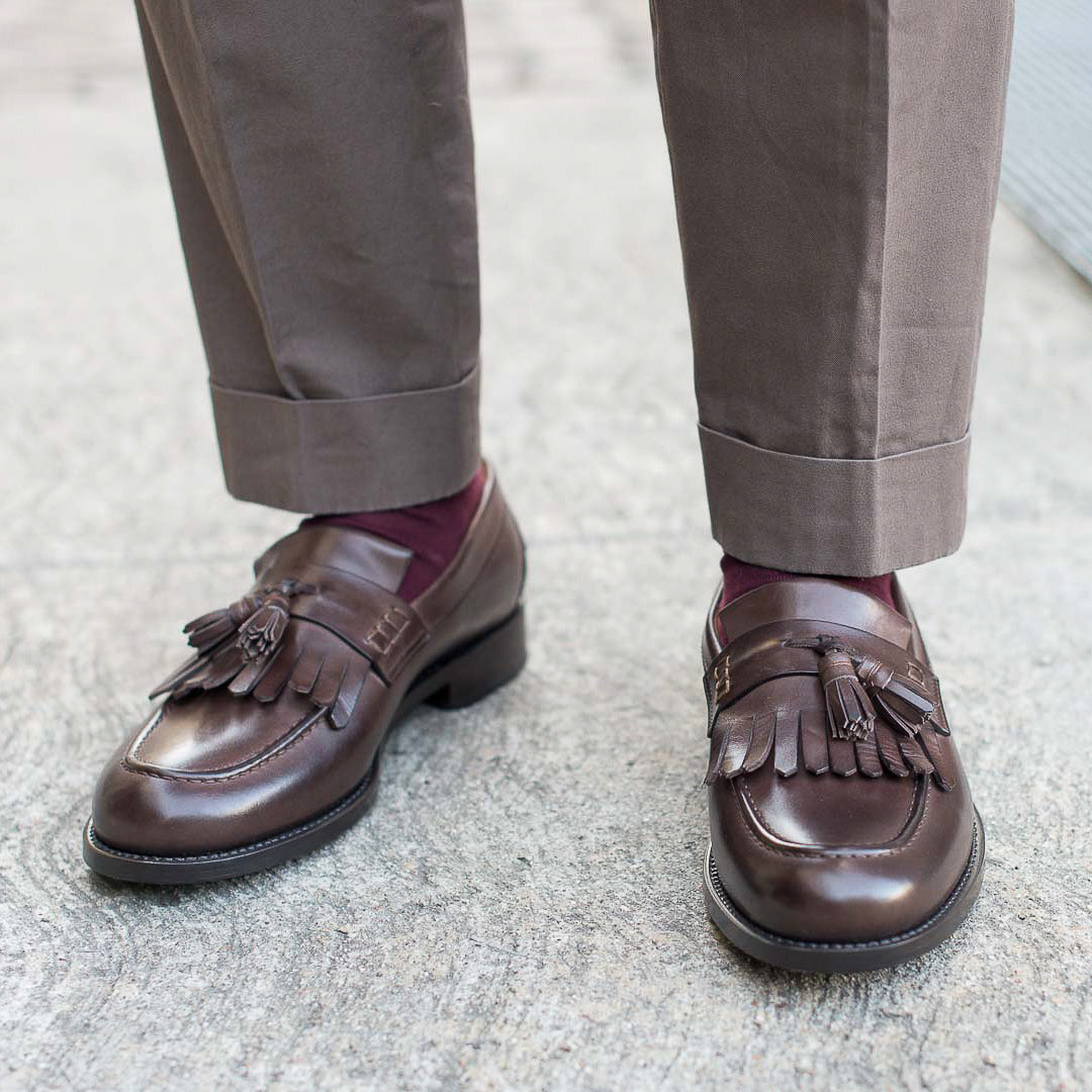 Men's brown leather Penny Loafers & Fringe