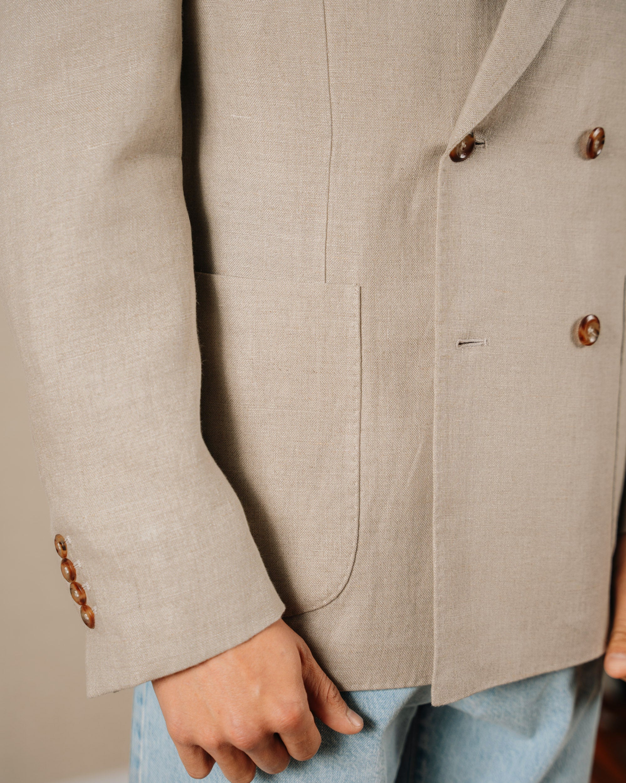 Beige linen double-breasted jacket, Made in Italy | Velasca