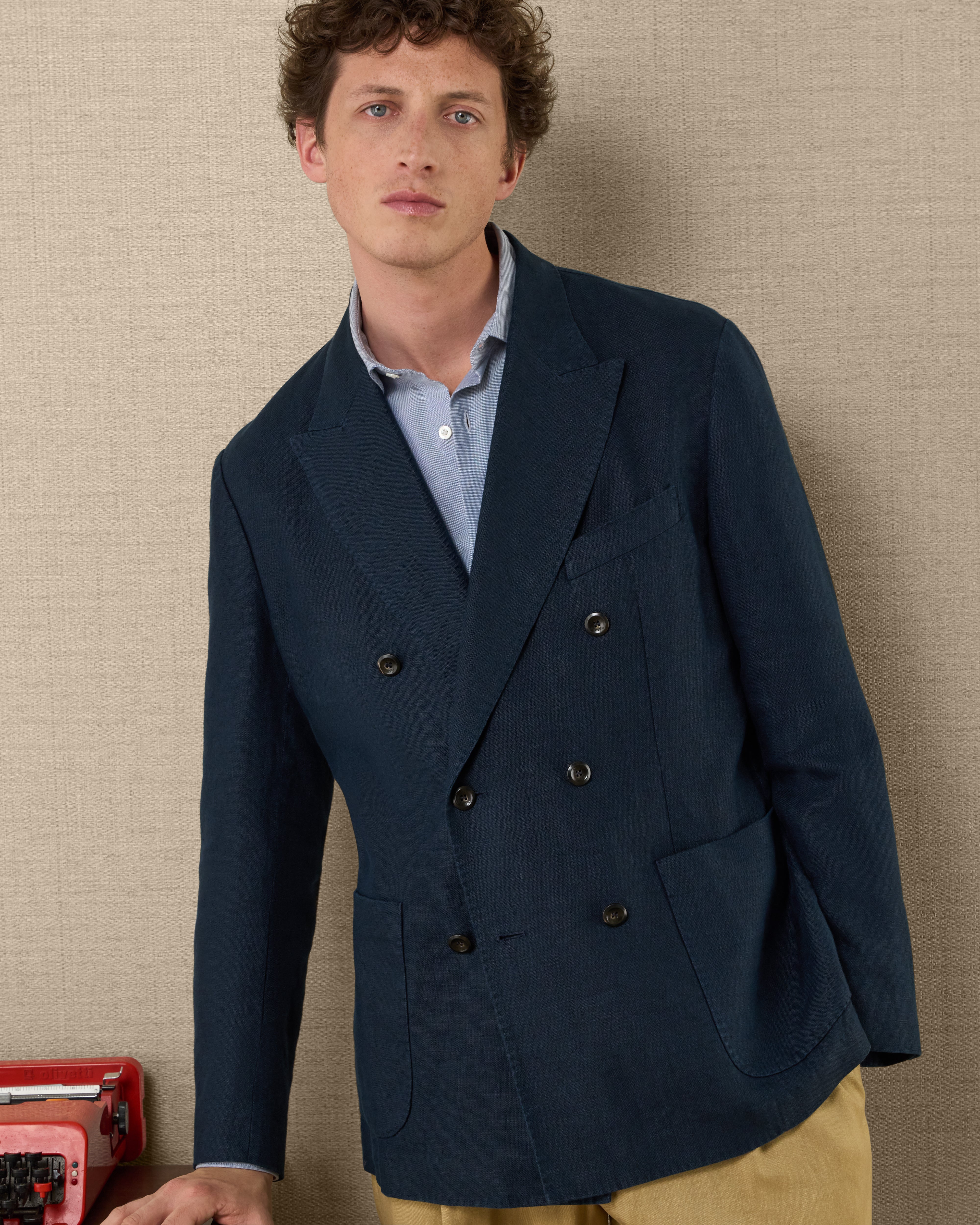 Blue linen double-breasted jacket, Made in Italy | Velasca