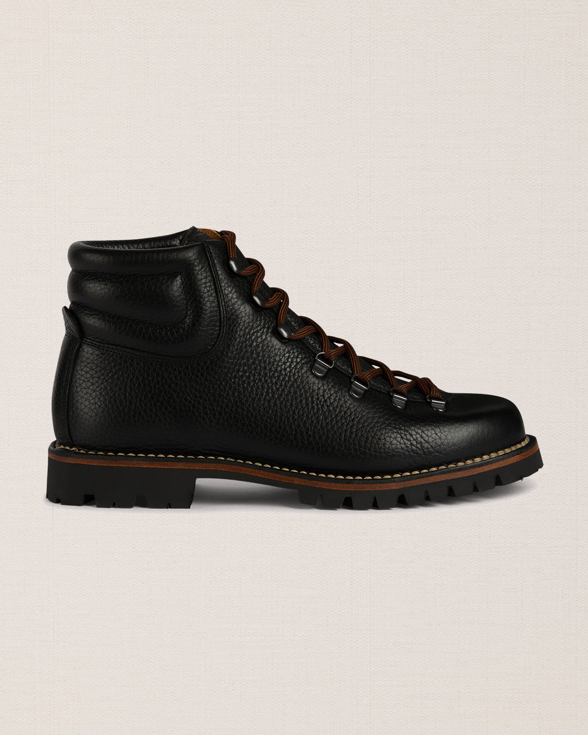 all leather backpacking boots Black tumbled leather hiking boots, entirely Made in Italy