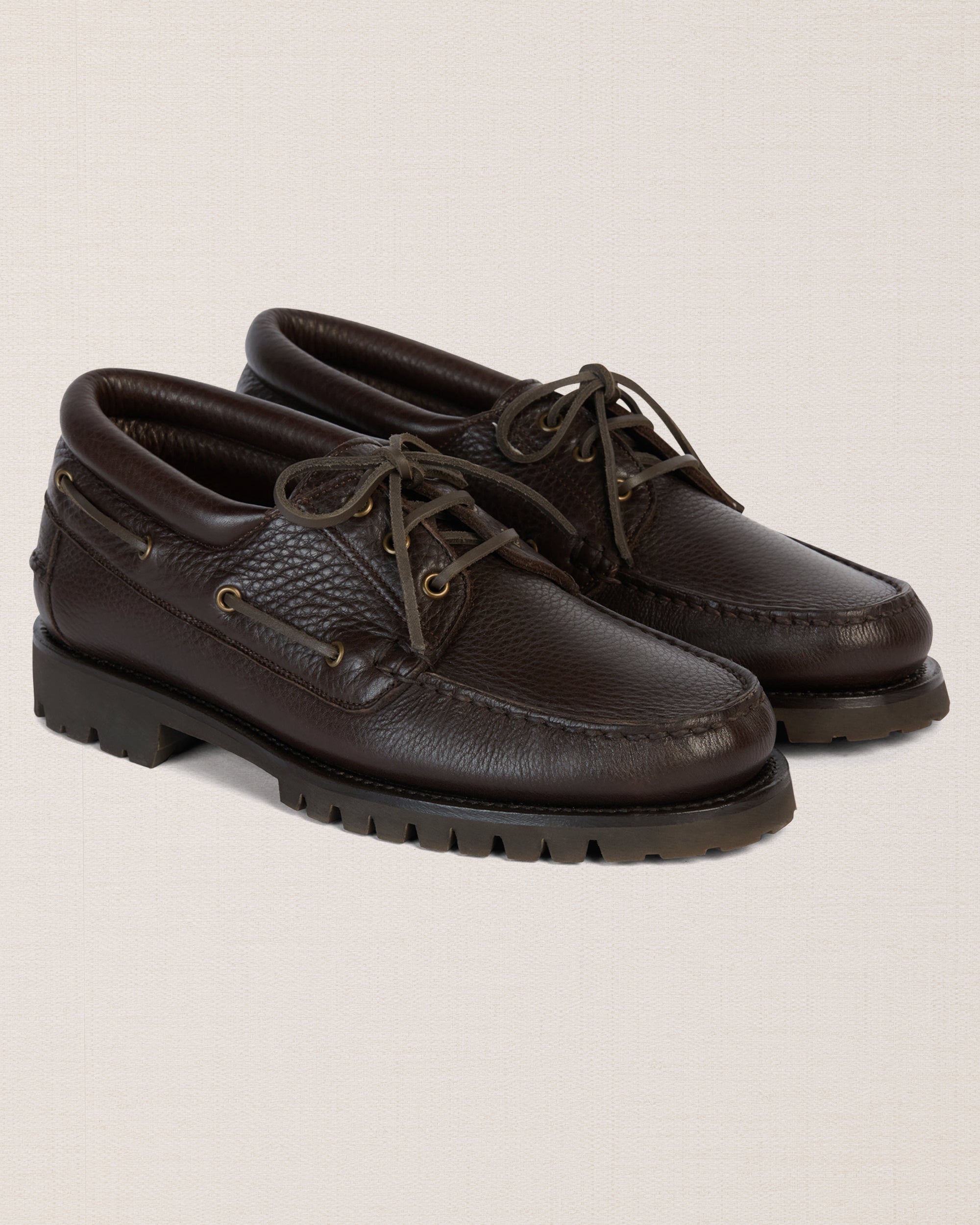 Velasca | Brown genuine leather boat shoes with a Vibram sole