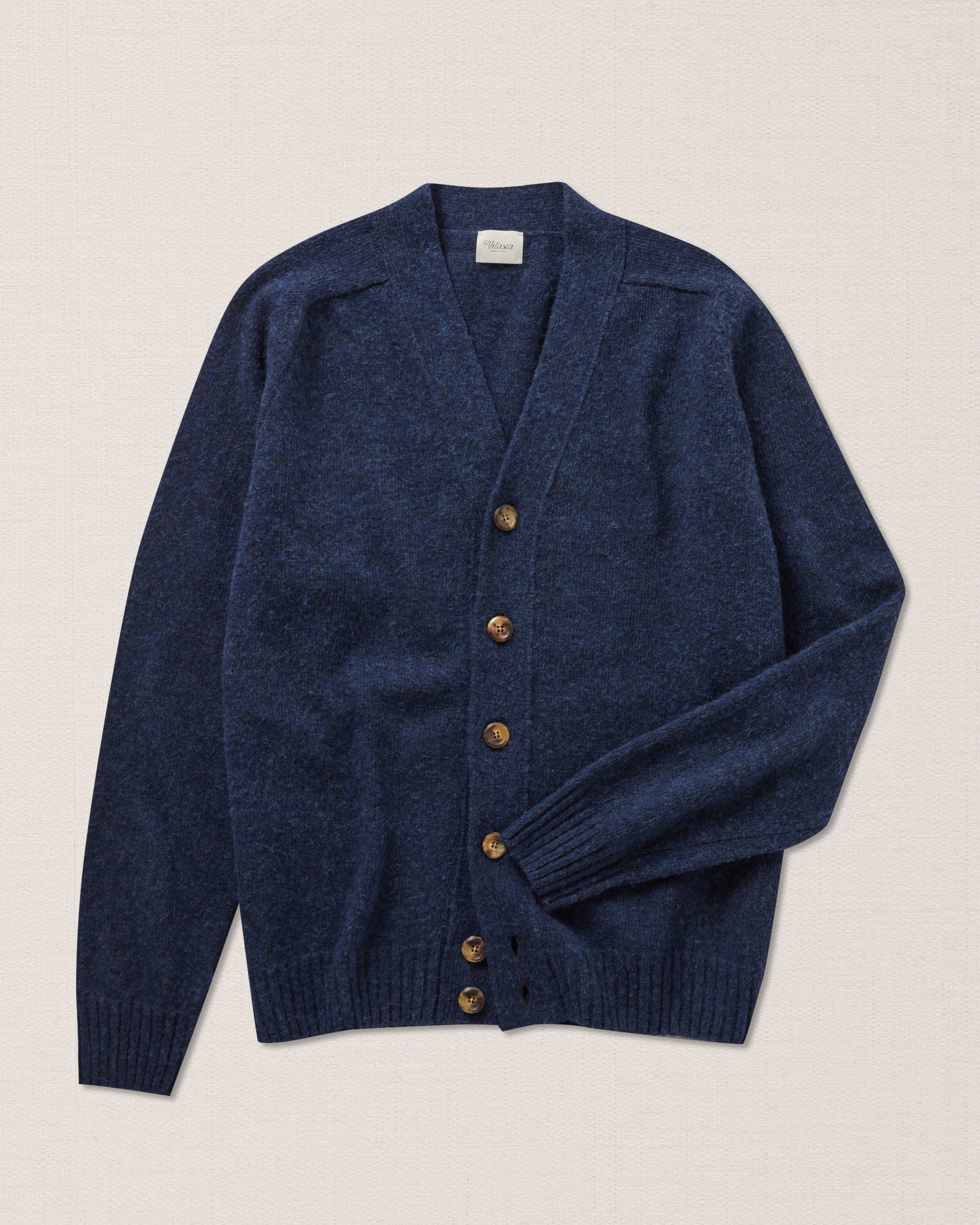 Blue cardigan 100% Shetland wool, Made in Italy | Velasca