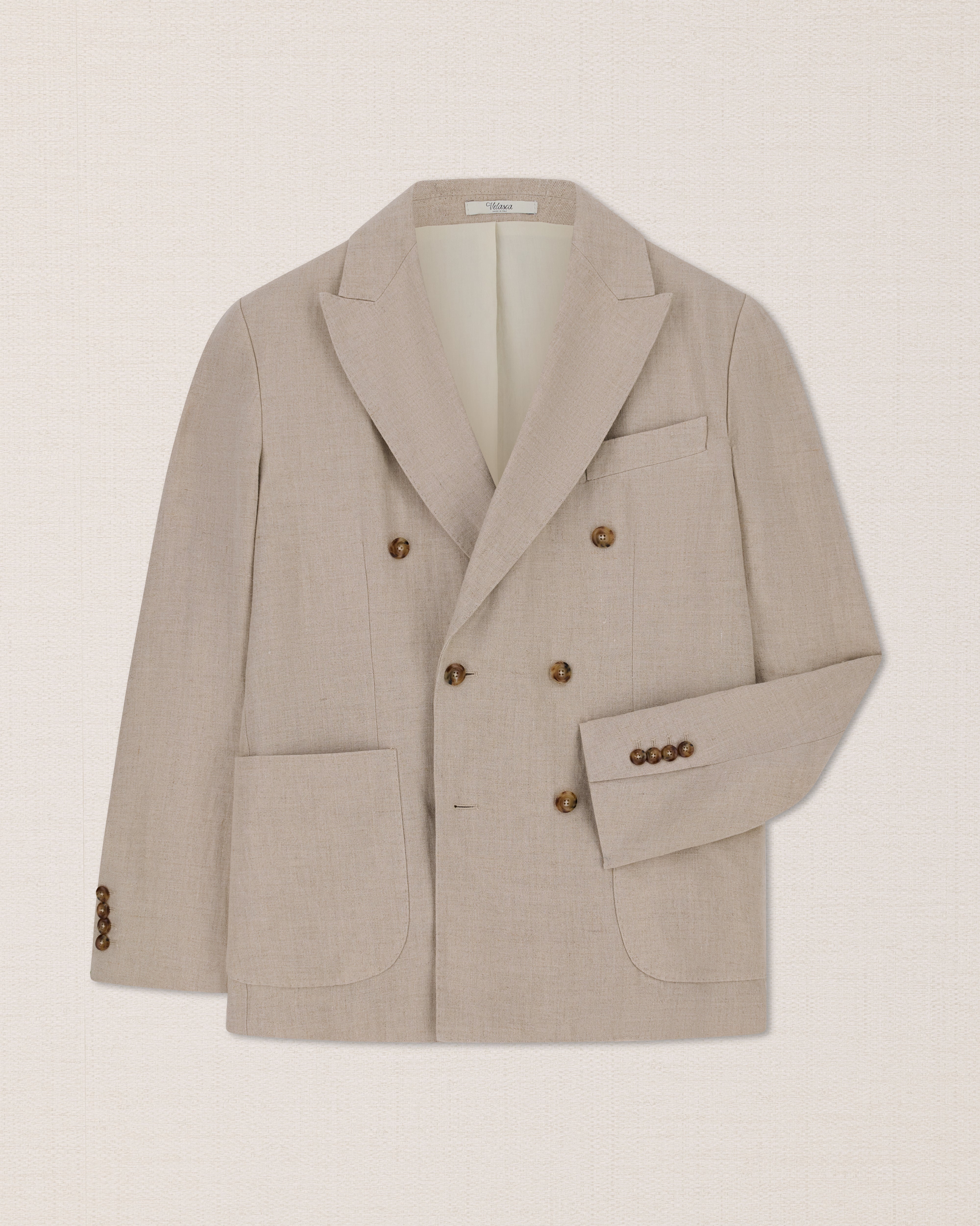 Beige linen double-breasted jacket, Made in Italy | Velasca