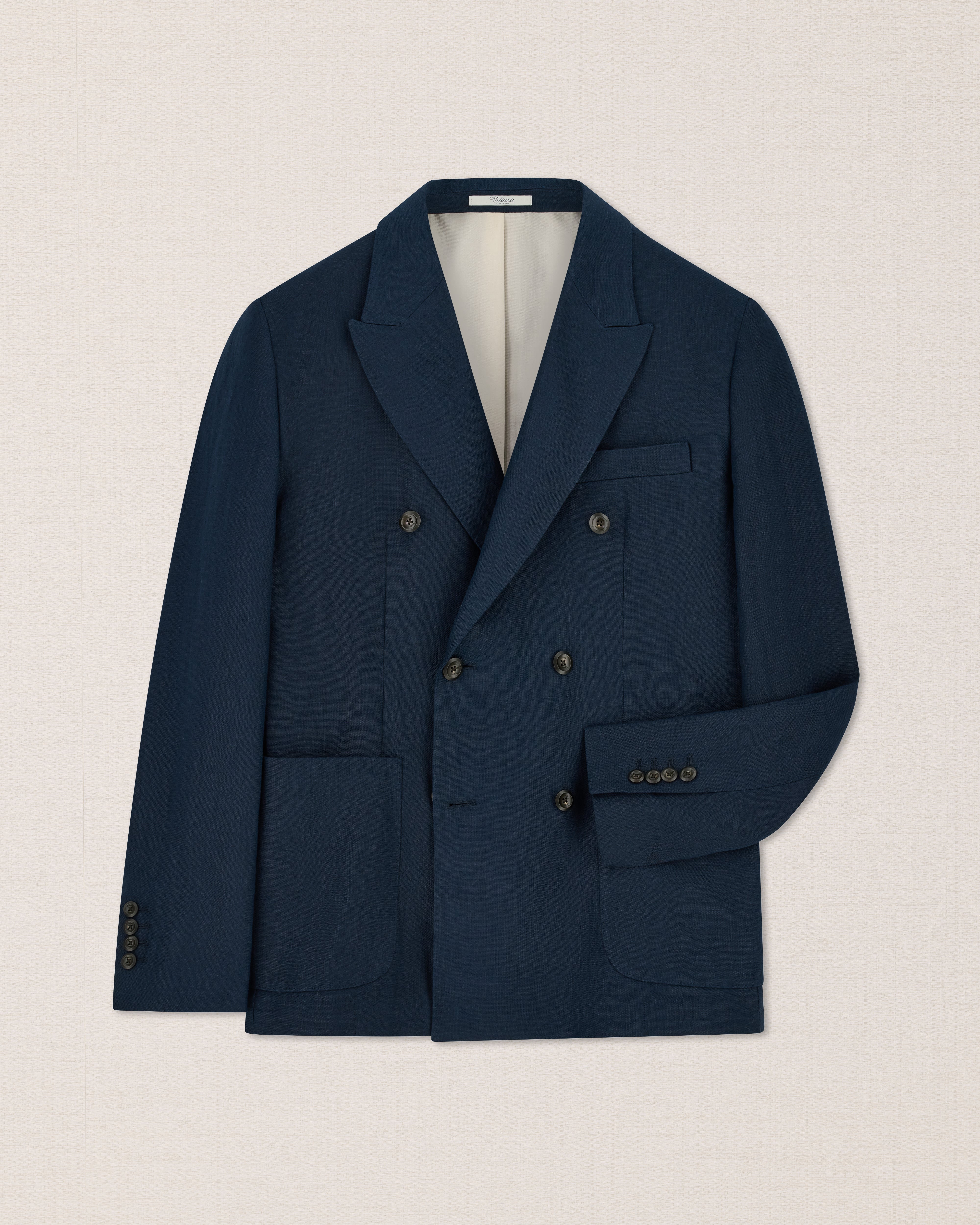 Blue linen double-breasted jacket, Made in Italy | Velasca