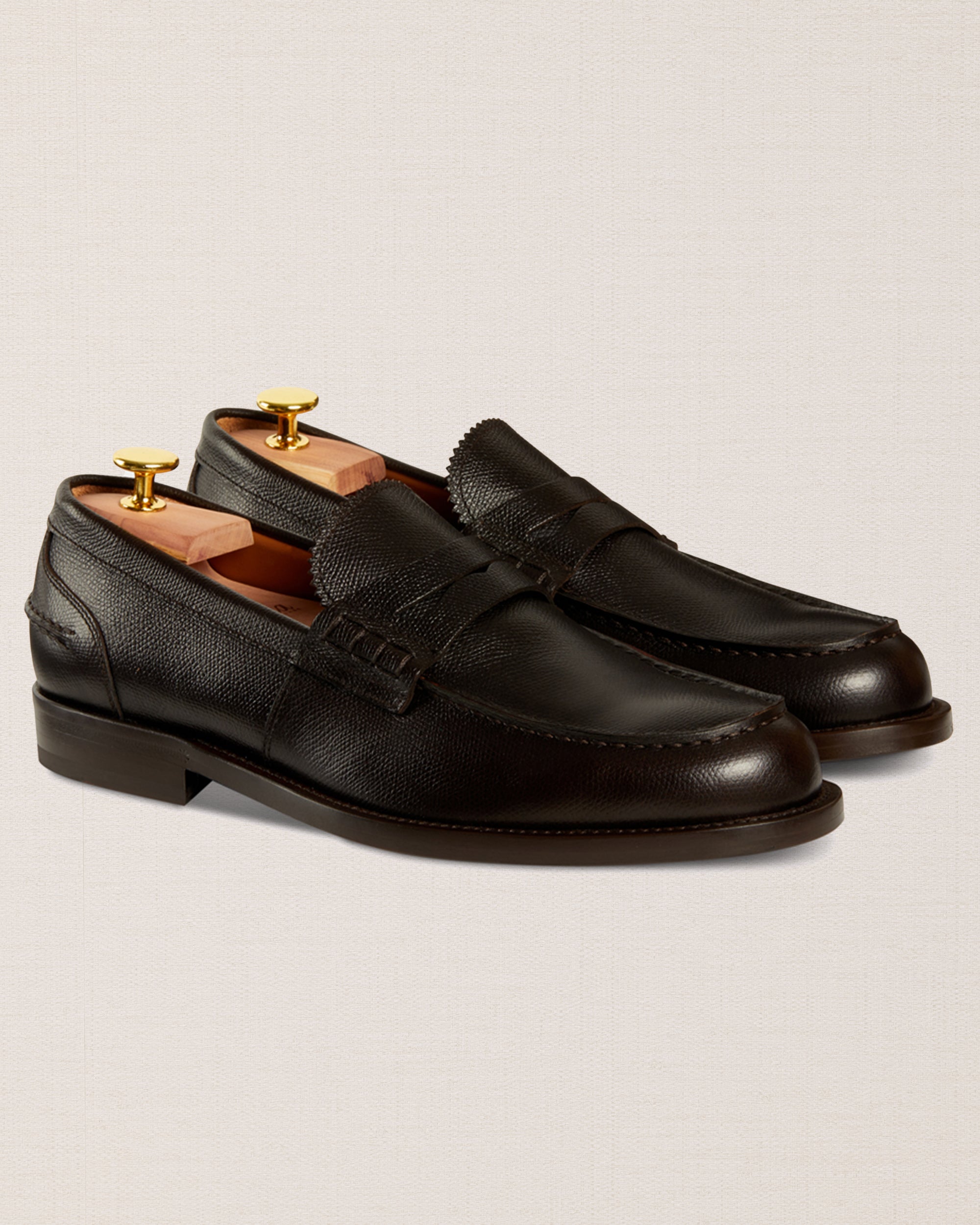 Donatello Black and Brown Leather Penny Loafers Weltline Penny Loafers - Dark Brown Calf | Rancourt & Co  main image 2