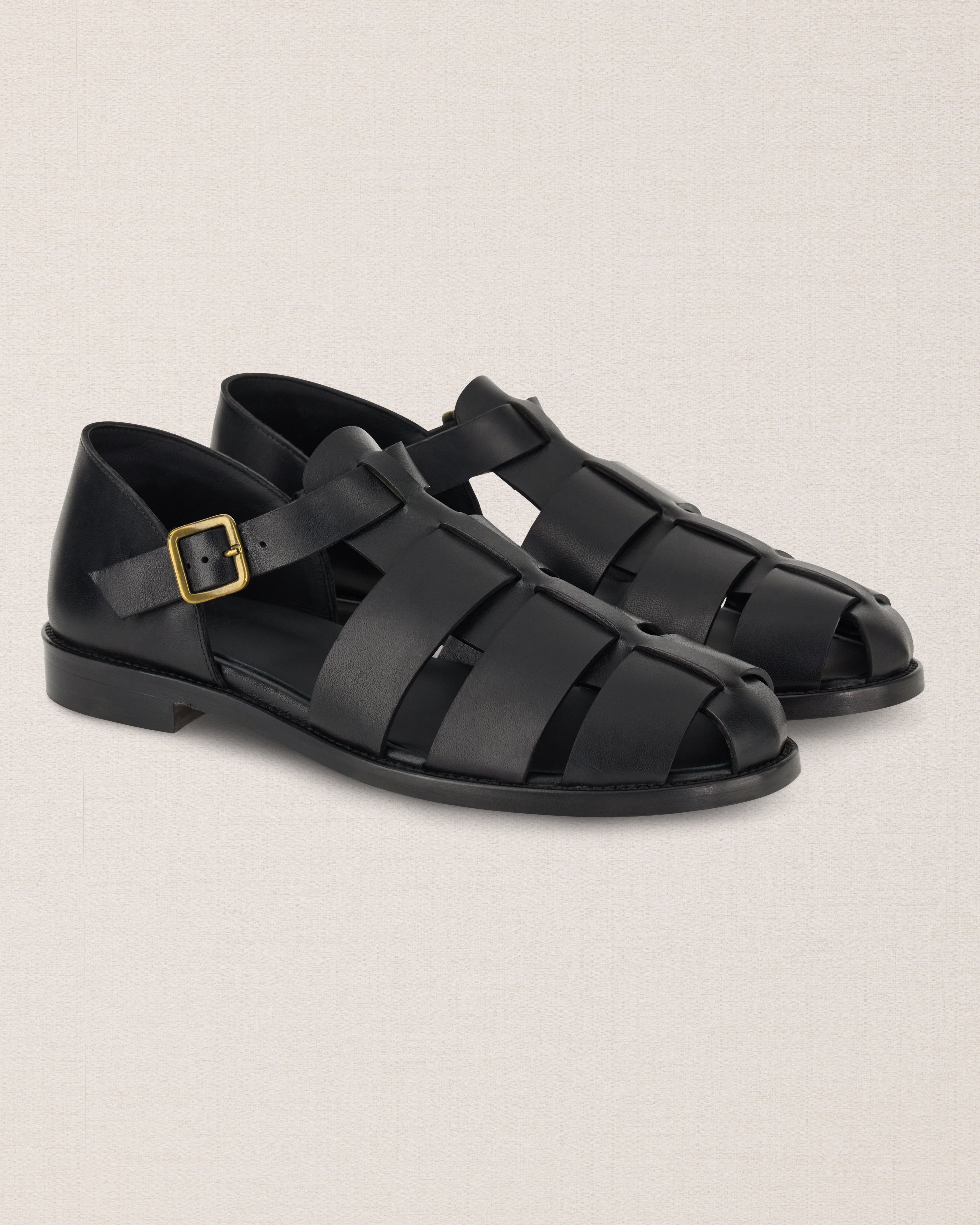Men's black smooth leather gladiator sandals | Velasca