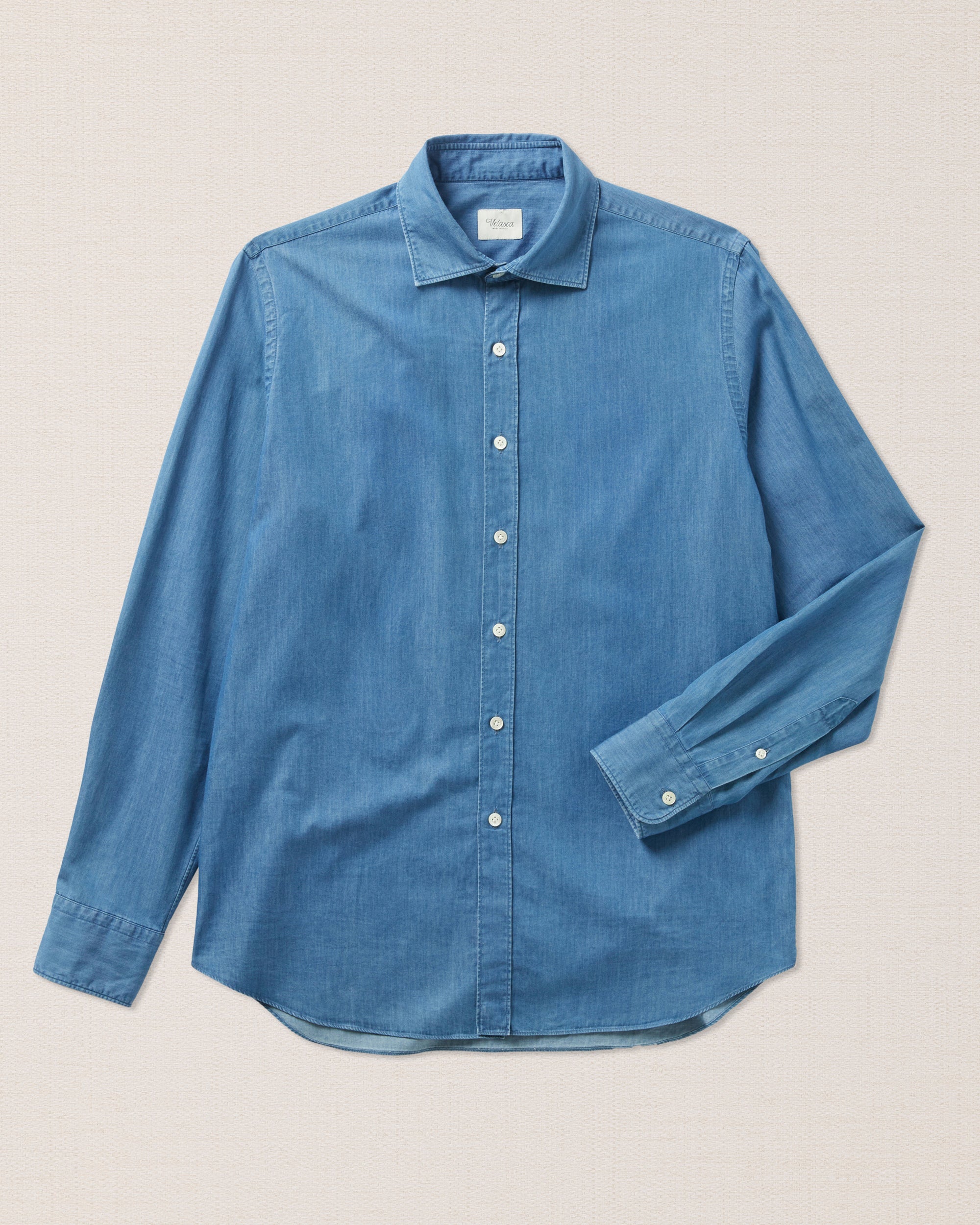 Medium blue cotton denim shirt, Made in Italy | Velasca