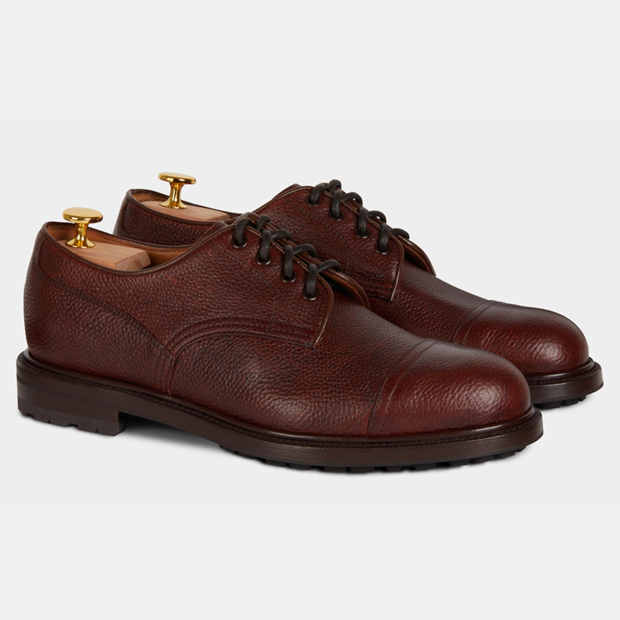 Casual cap toe derby with brown kudu grain leather | Velasca