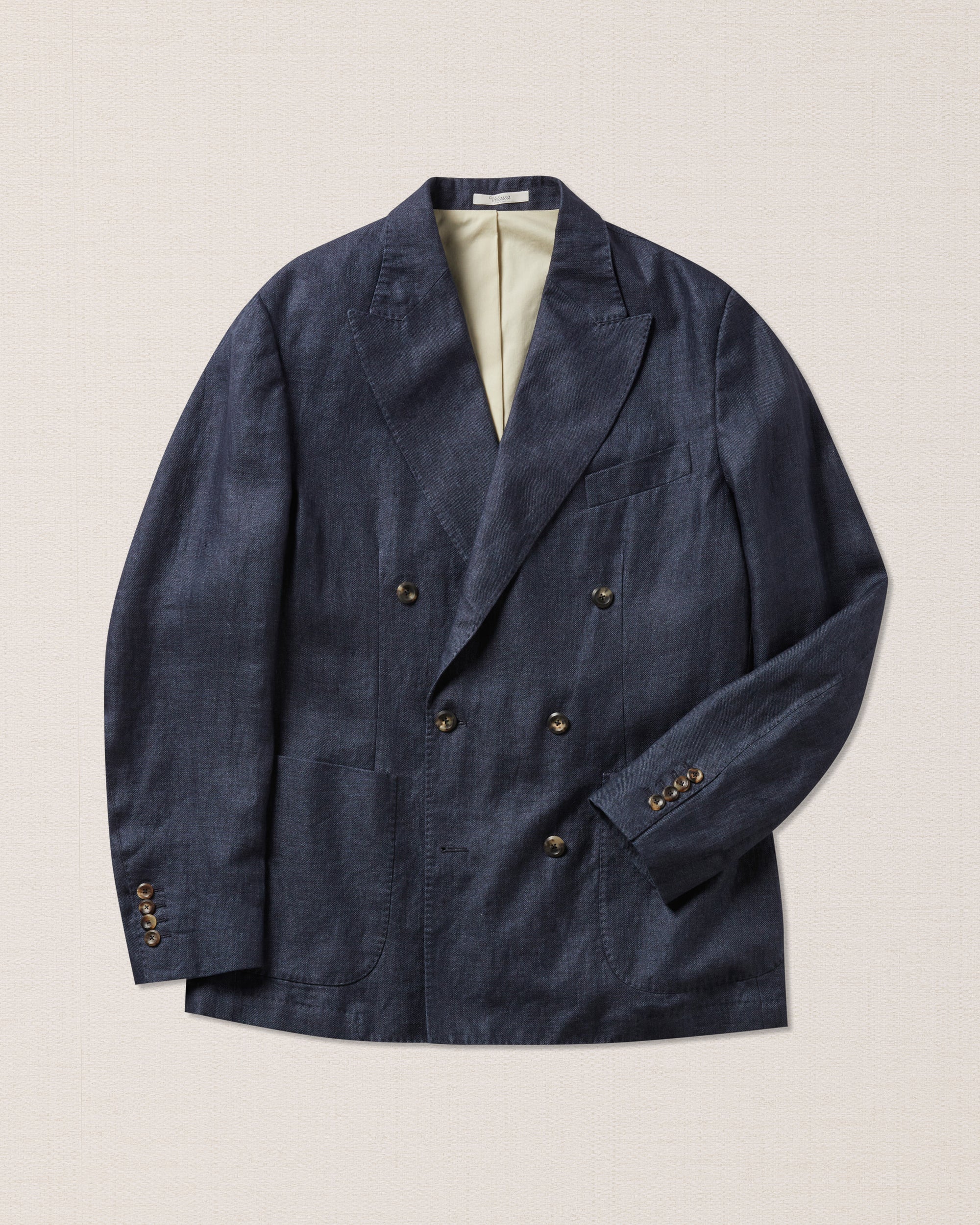 Navy linen double-breasted jacket, Made in Italy | Velasca
