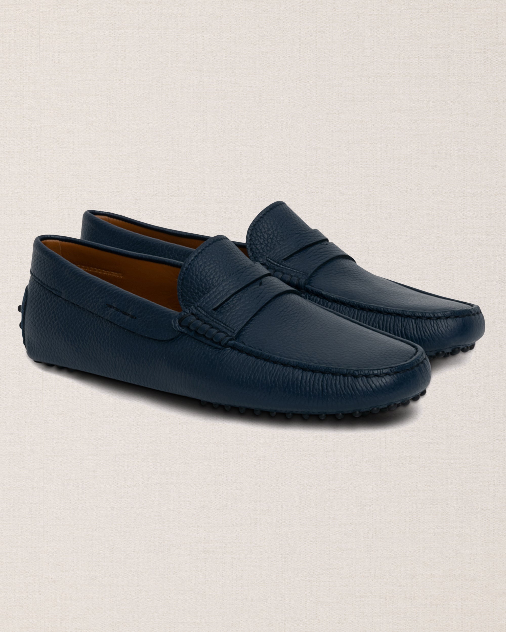 Velasca Milano Scovinatt Navy Tumbled Calf Leather Driving Moccasins Men’s 41 Studded-sole Moccasins with laces in leather for men | Velasca main image 4
