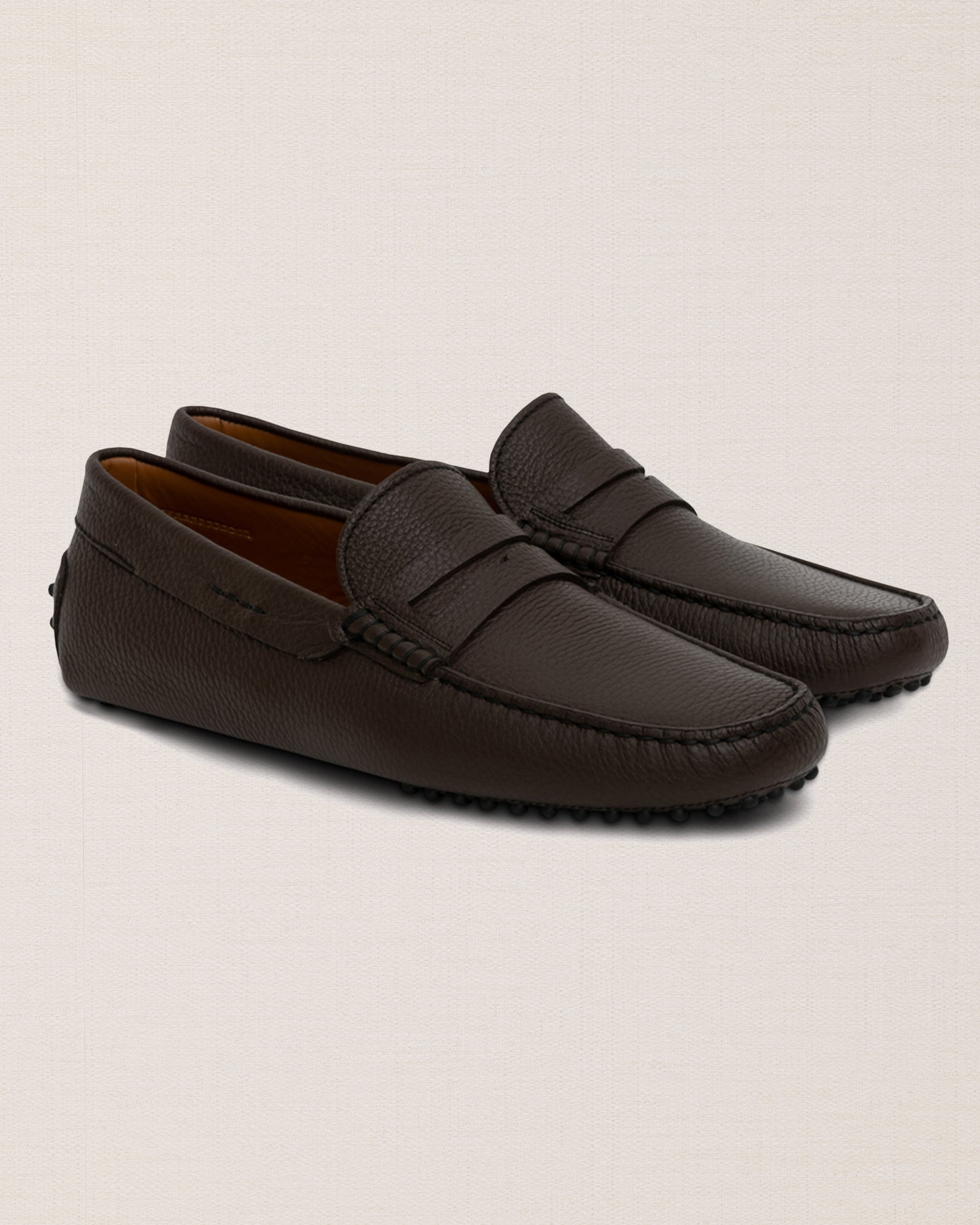 Men's dark brown tumbled leather Moccasins with strap | Velasca