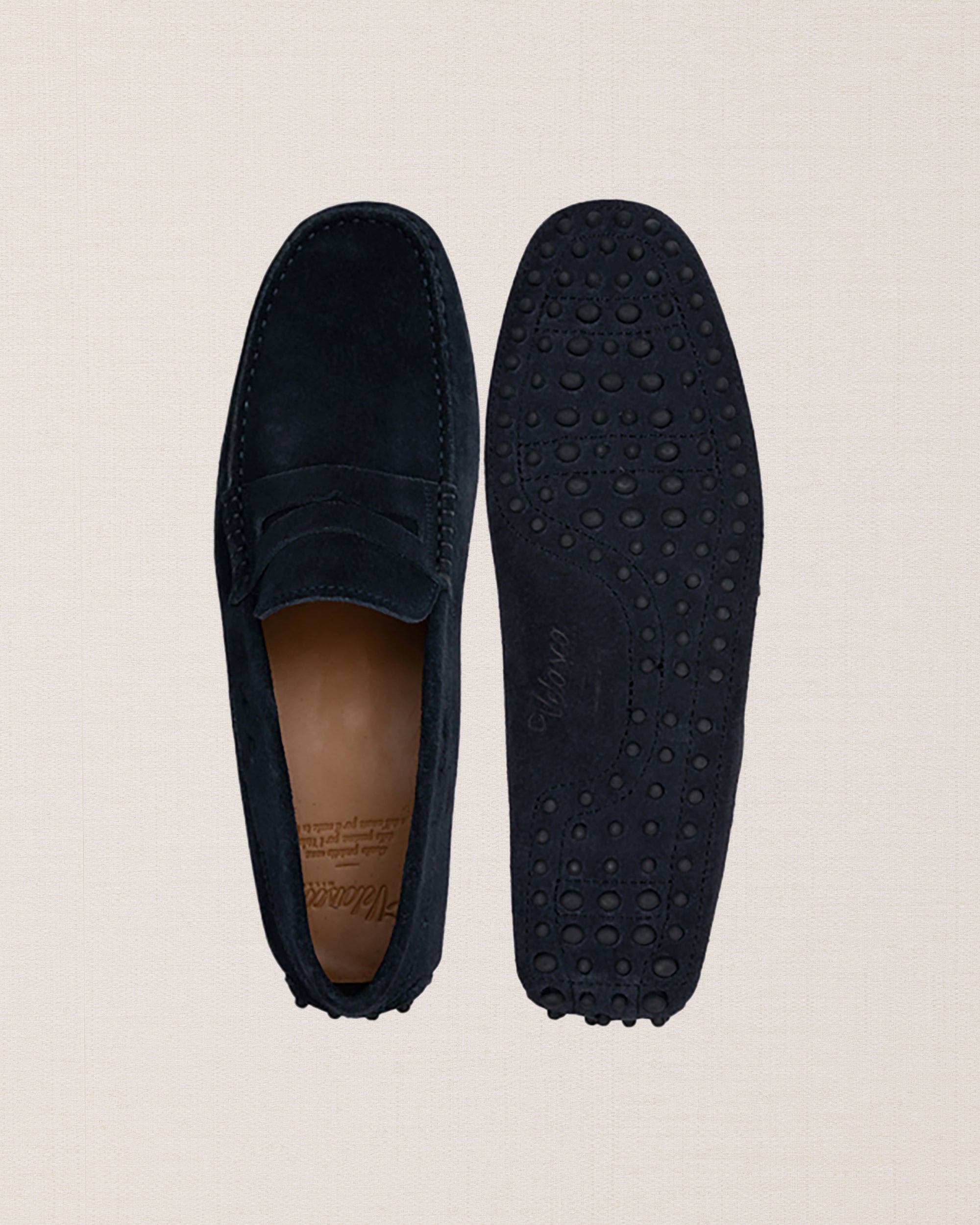 Men\'s size 42 EU (9 US) Prestinee Dark Blue tumbled leather moccasins. Blue Driving Moccasins main image 3