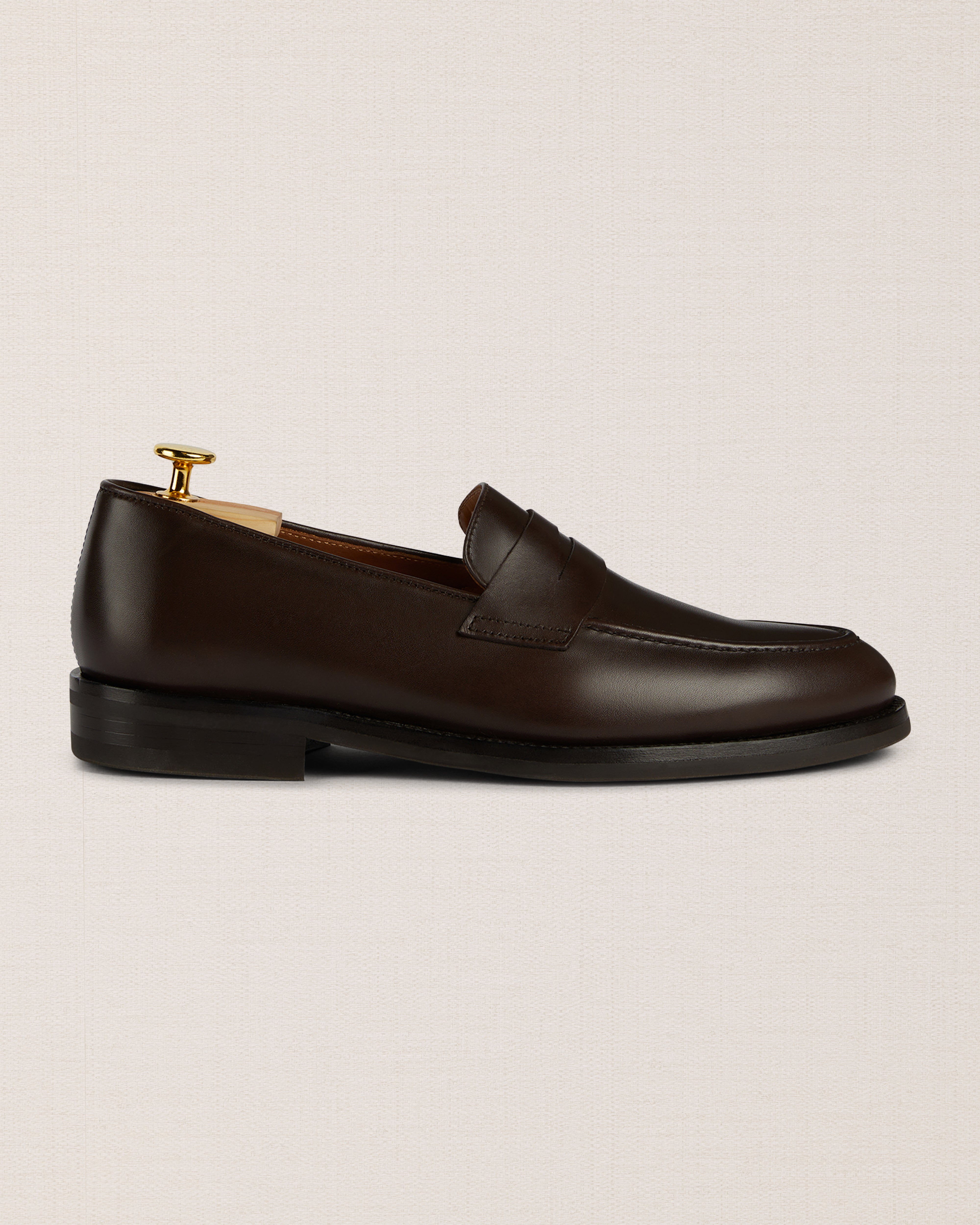 Brown tapered real leather penny loafers | Velasca