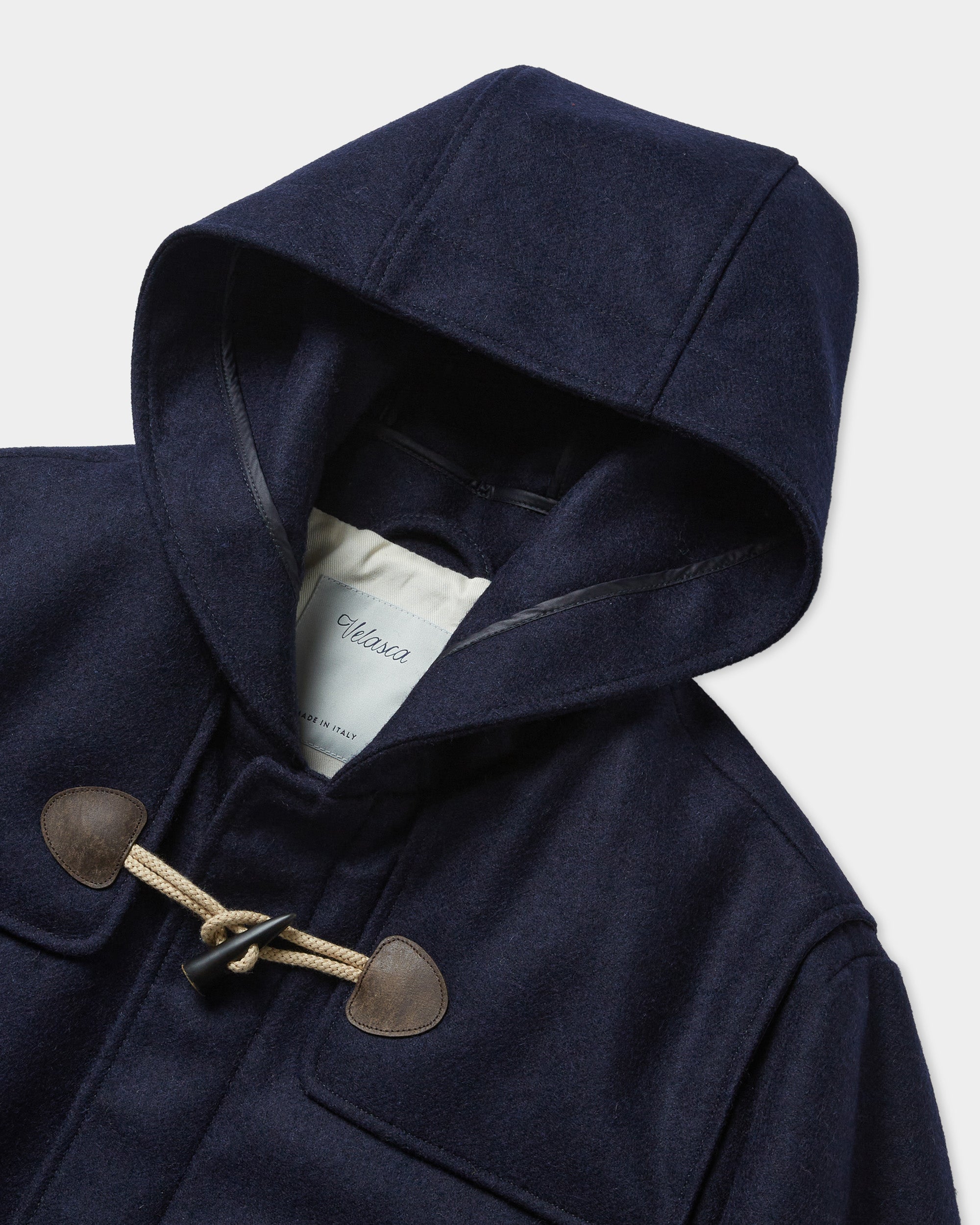 Dark blue wool classic duffle coat, Made in Italy | Velasca