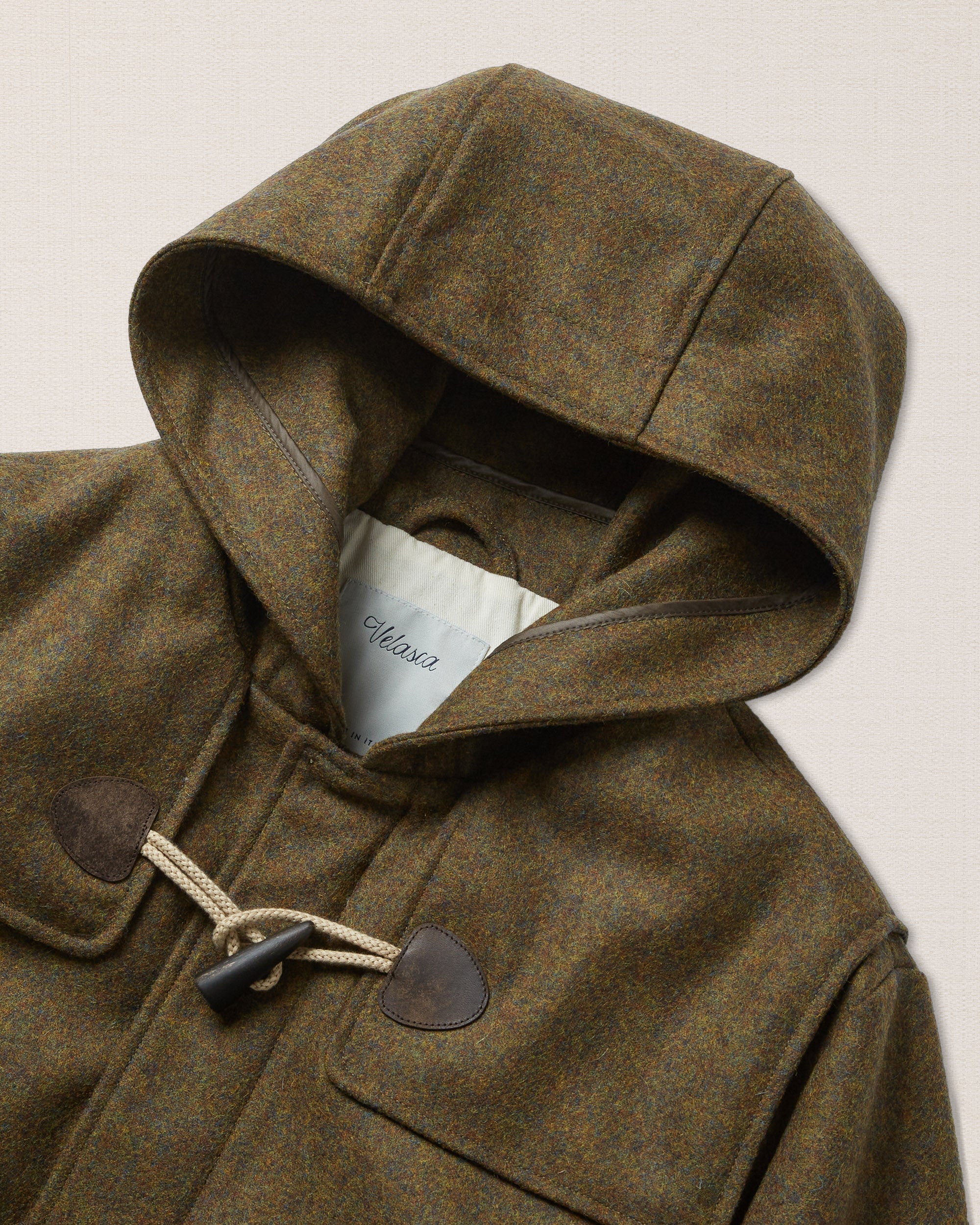 Green mélange wool duffle coat, Made in Italy | Velasca
