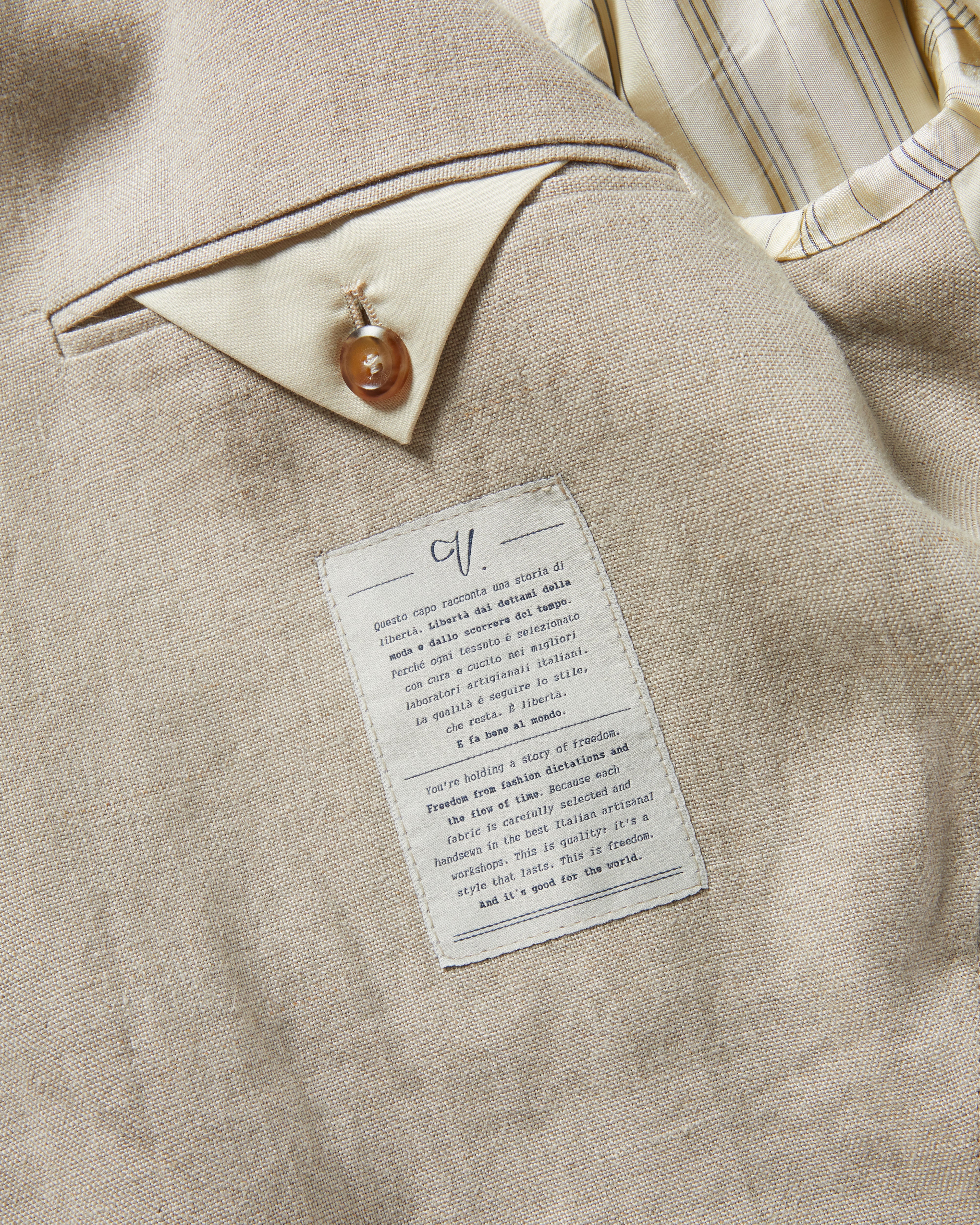 Beige linen double-breasted jacket, Made in Italy | Velasca