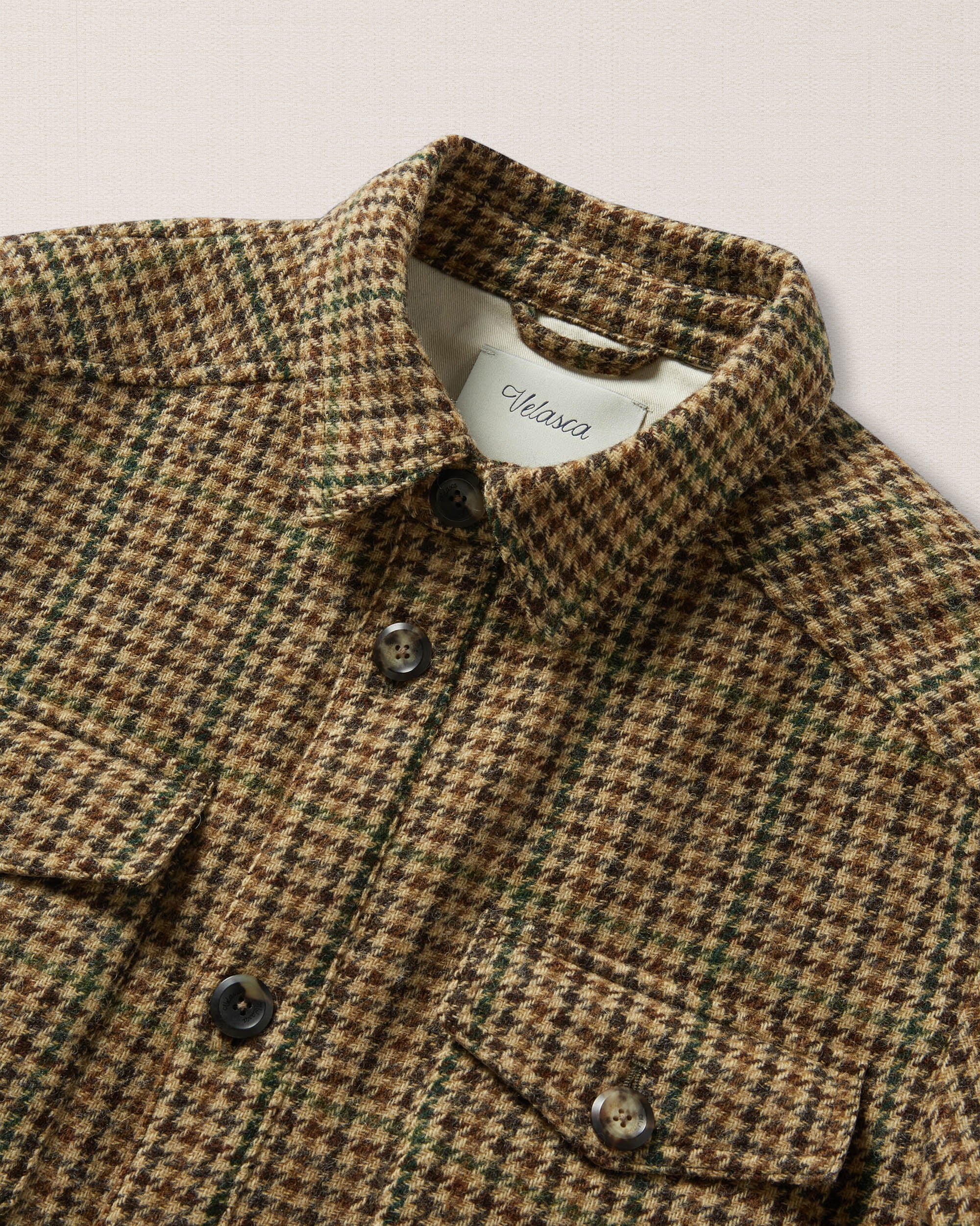 Brown green Shetland wool overshirt, Made in Italy | Velasca