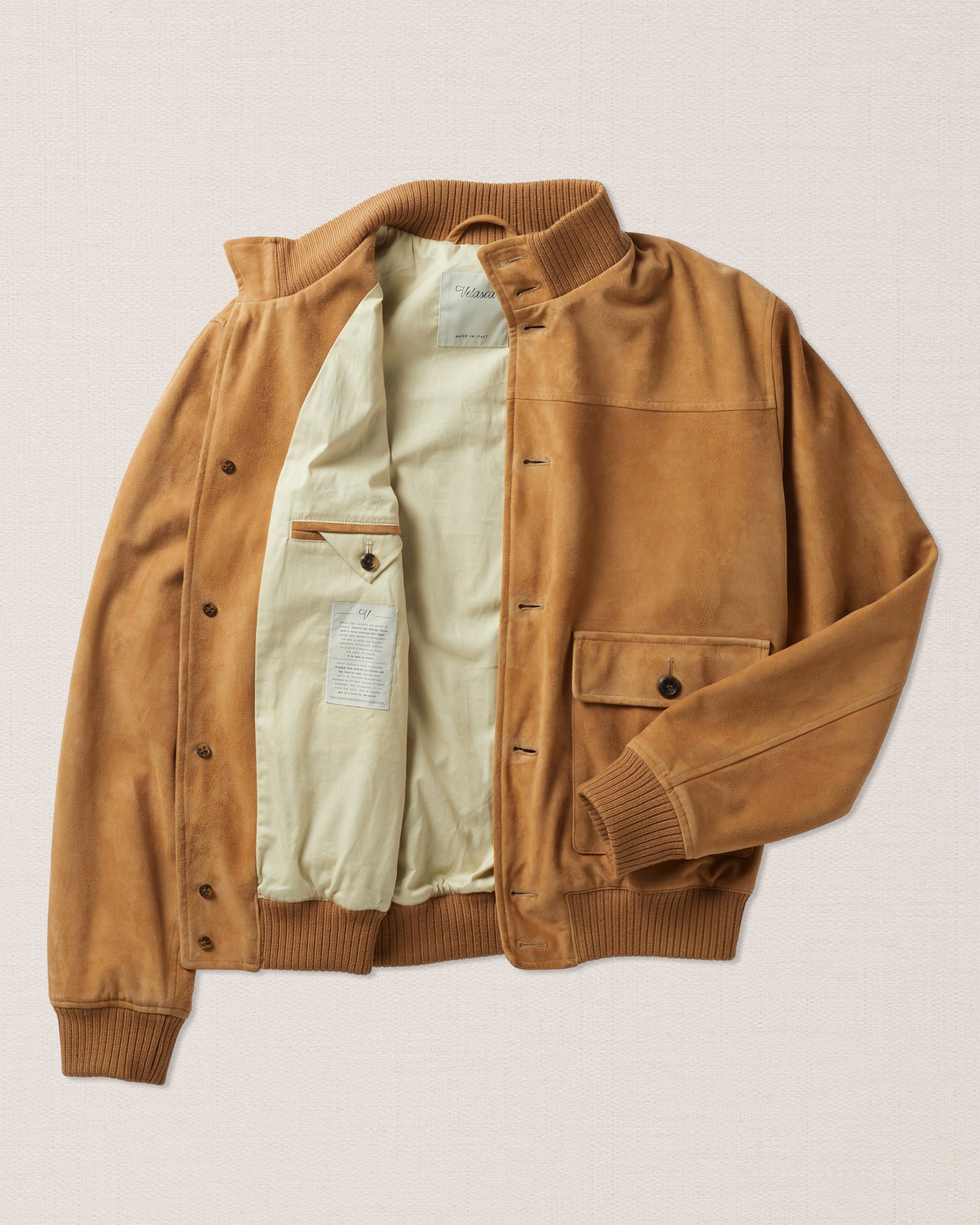 Light beige suede bomber jacket, Made in Italy | Velasca