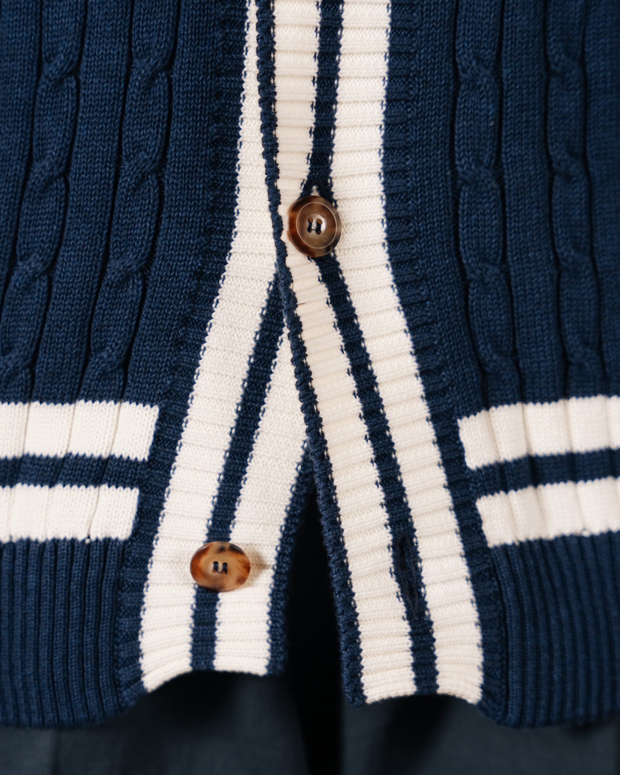 Blue cable-knit cotton cardigan, made in Italy | Velasca