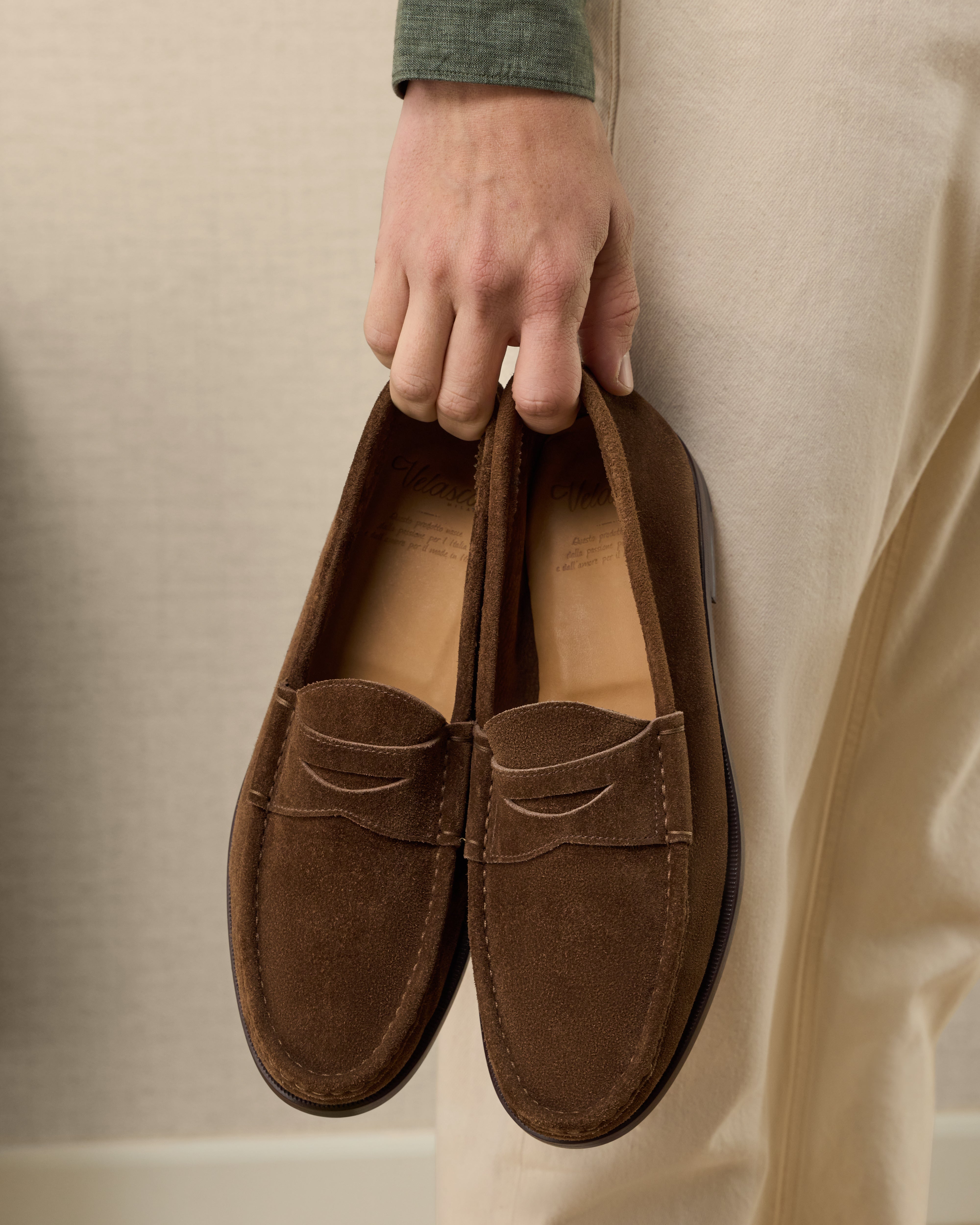 Men's dark brown suede leather Penny Loafers | Velasca
