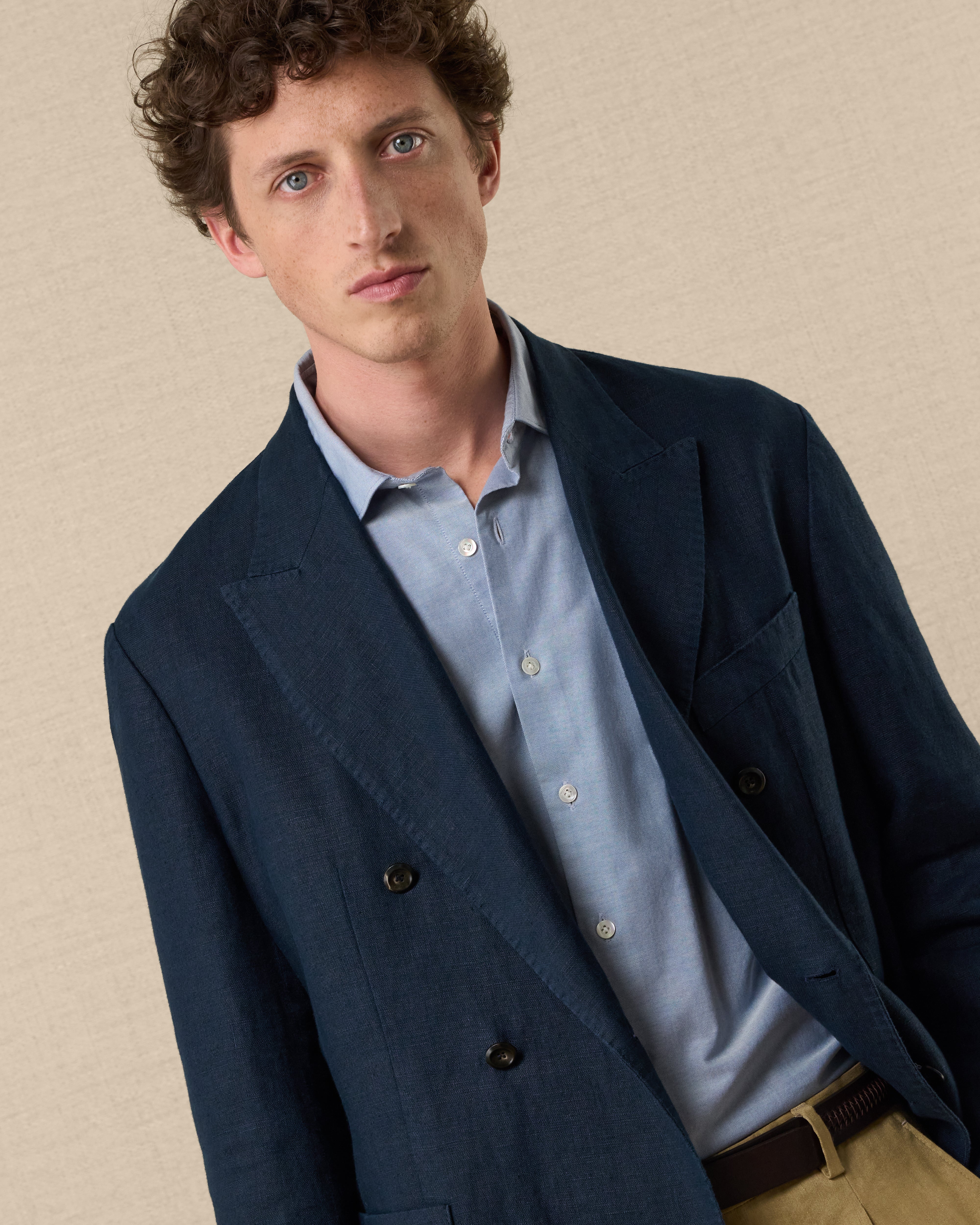 Blue linen double-breasted jacket, Made in Italy | Velasca