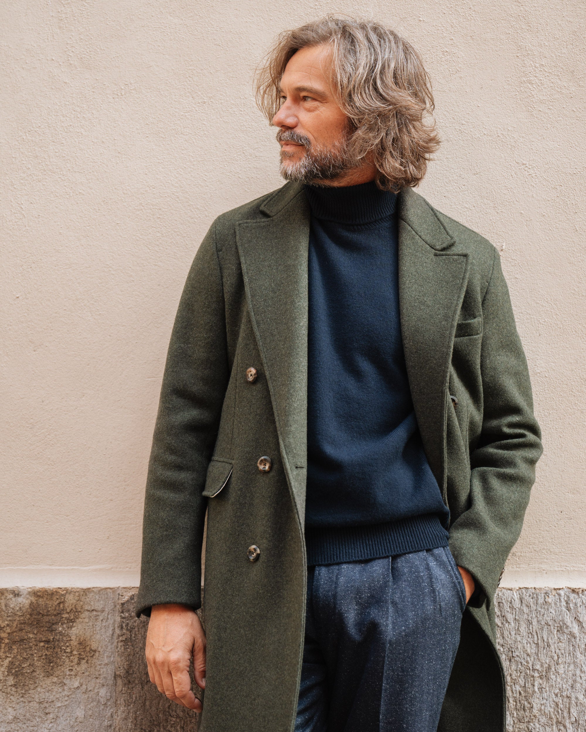 Olive double-breasted coat, Made in Italy | Velasca