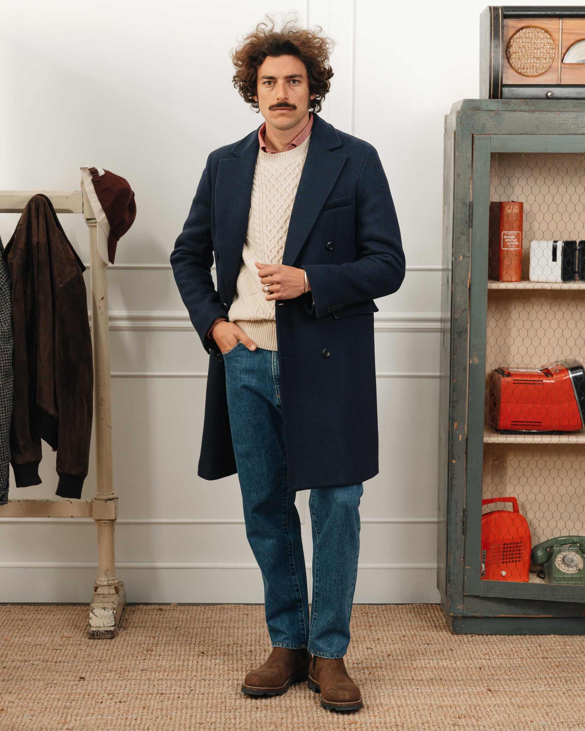 Dark-blue double-breasted coat, Made in Italy | Velasca